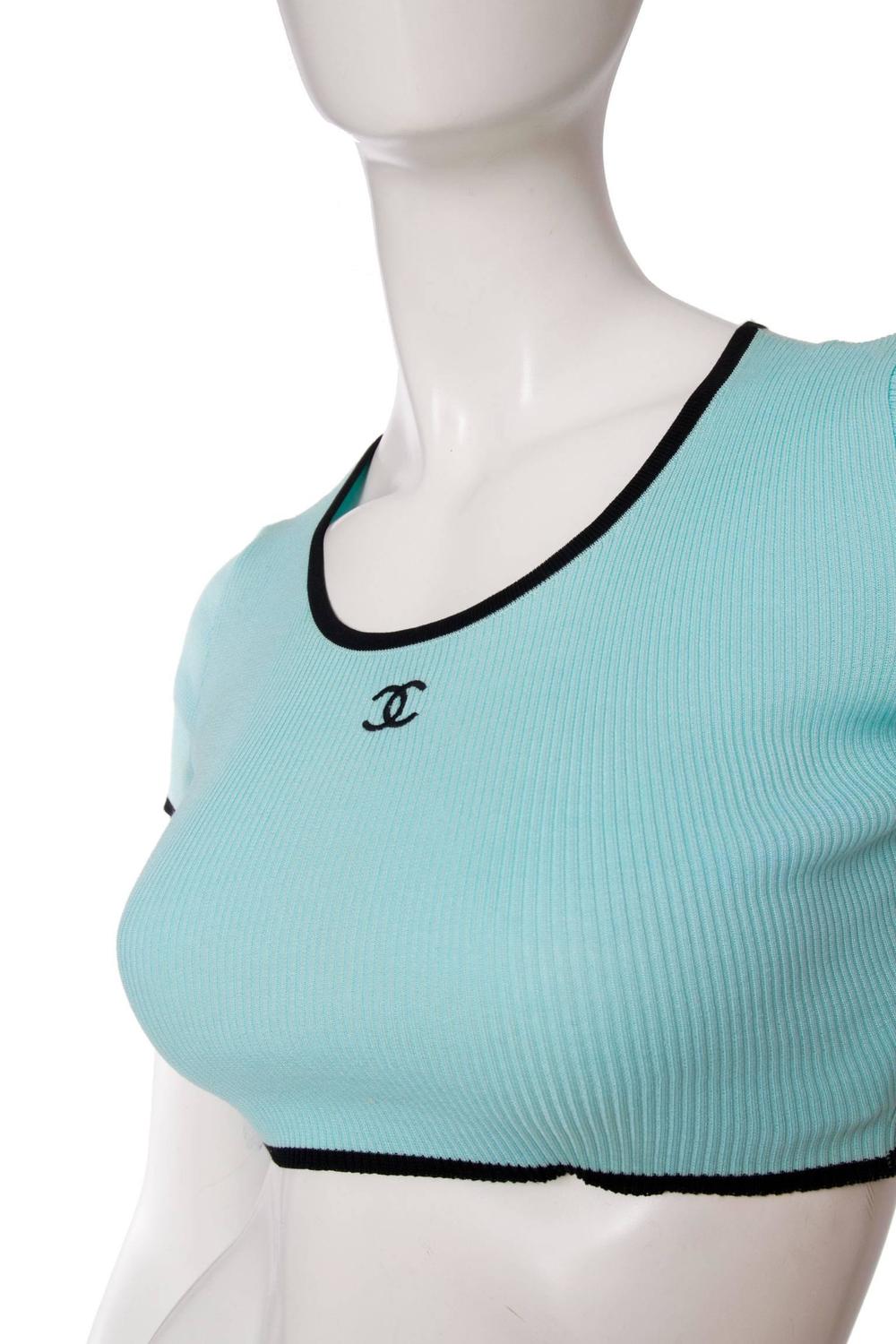 1990s chanel rib knit cropped top