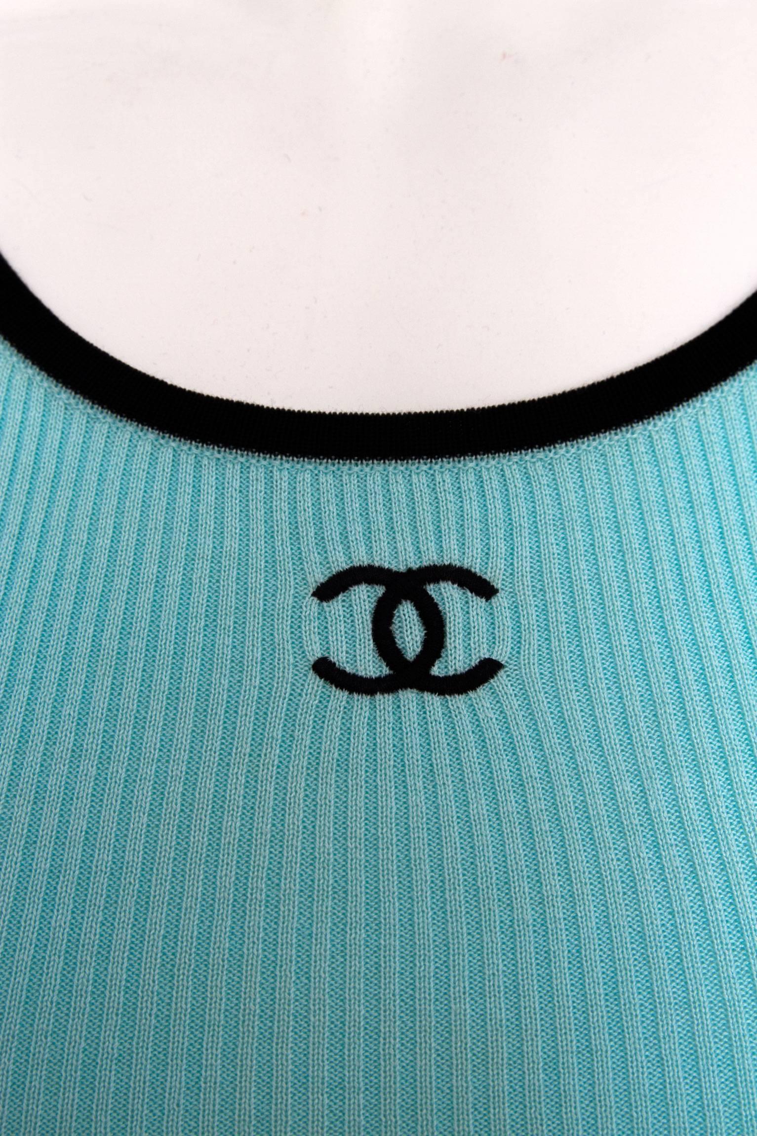 Blue 1990s Chanel Rib Knit Cropped Top