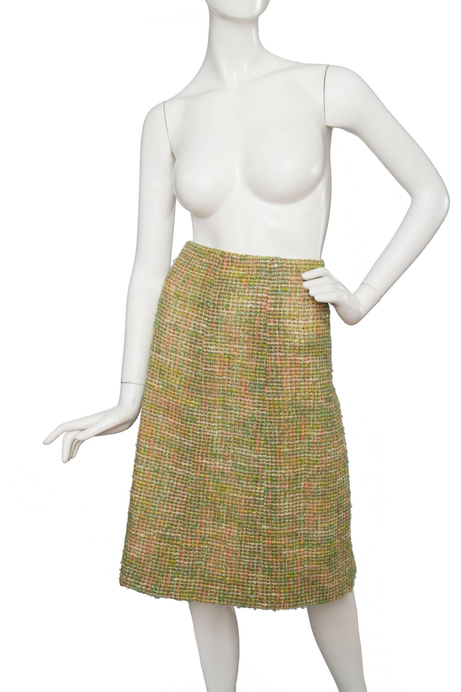 Women's 1960s Chanel Haute Couture Green & Pink Skirt Suit