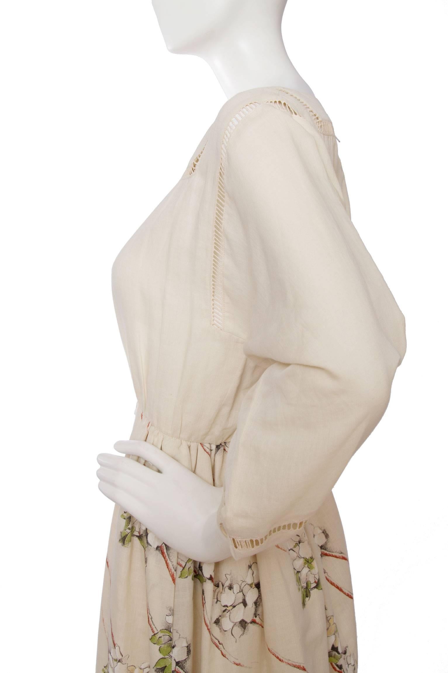1970s Valentino Cotton  Peasant Dress  For Sale 1