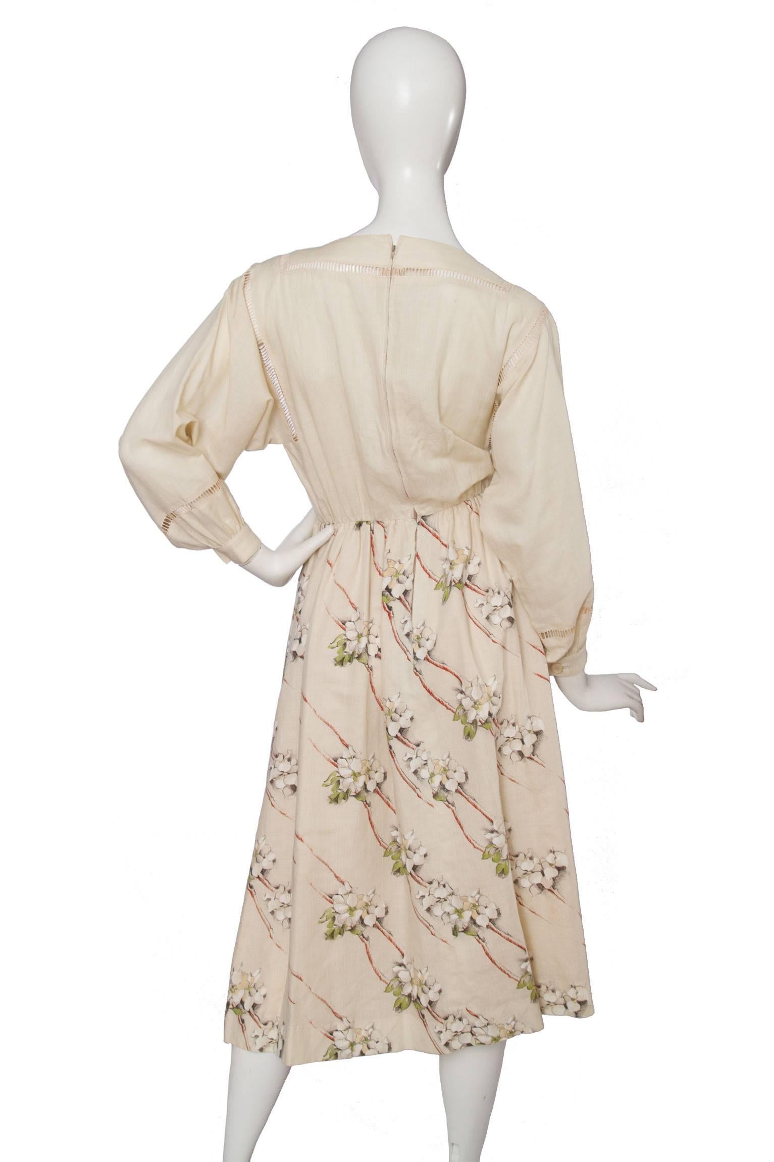 Women's 1970s Valentino Cotton  Peasant Dress  For Sale