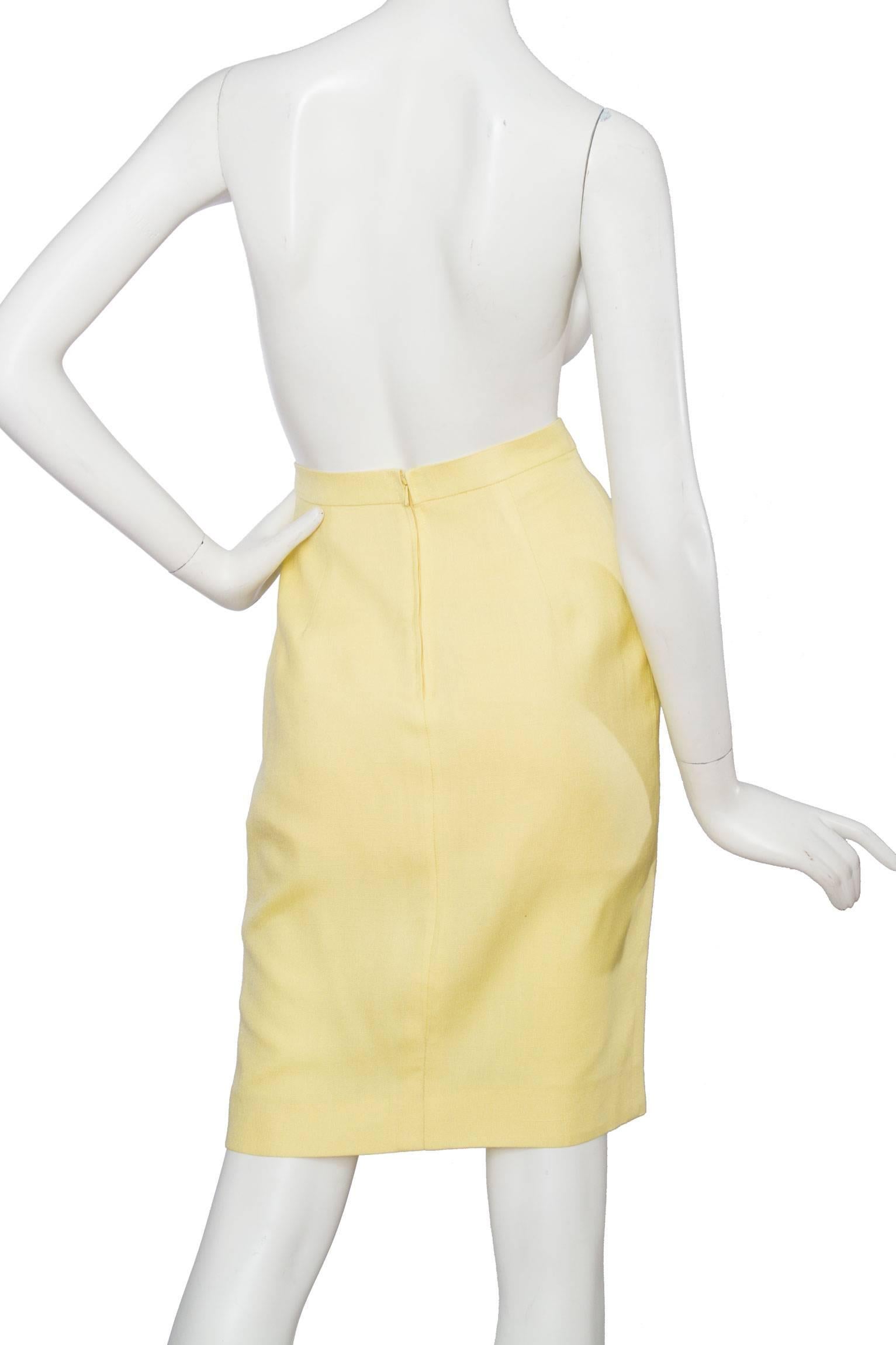 1980s Pierre Cardin Canary Yellow Linen Skirt Suit 2