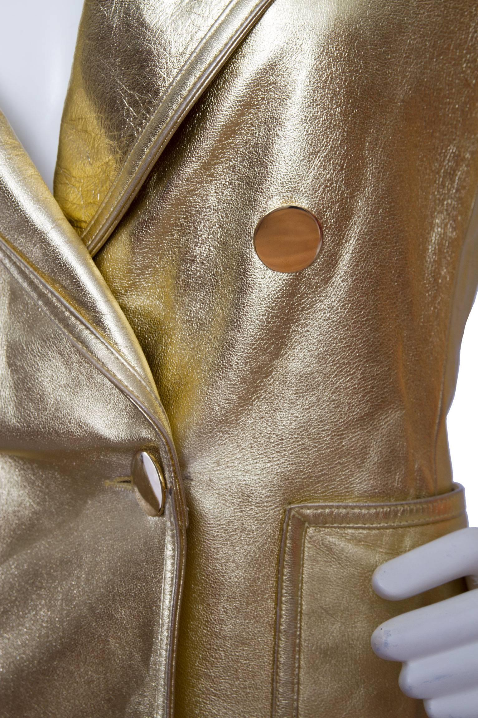 1992 Documented Yves Saint Laurent Double Breasted Gold Leather Jacket 2