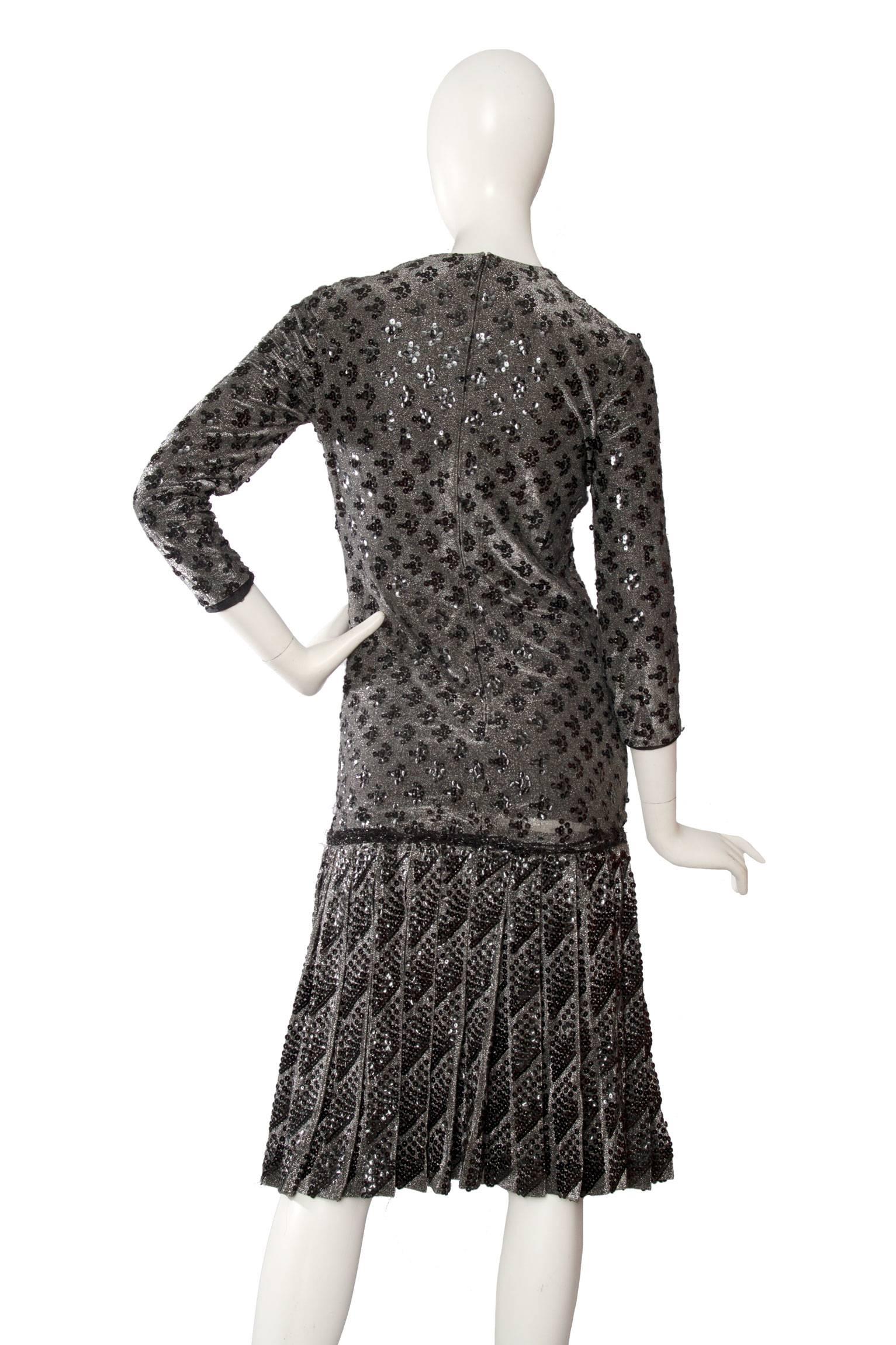 Black A 60s Dior Sequined Silver Lurex Cocktail Dress For Sale
