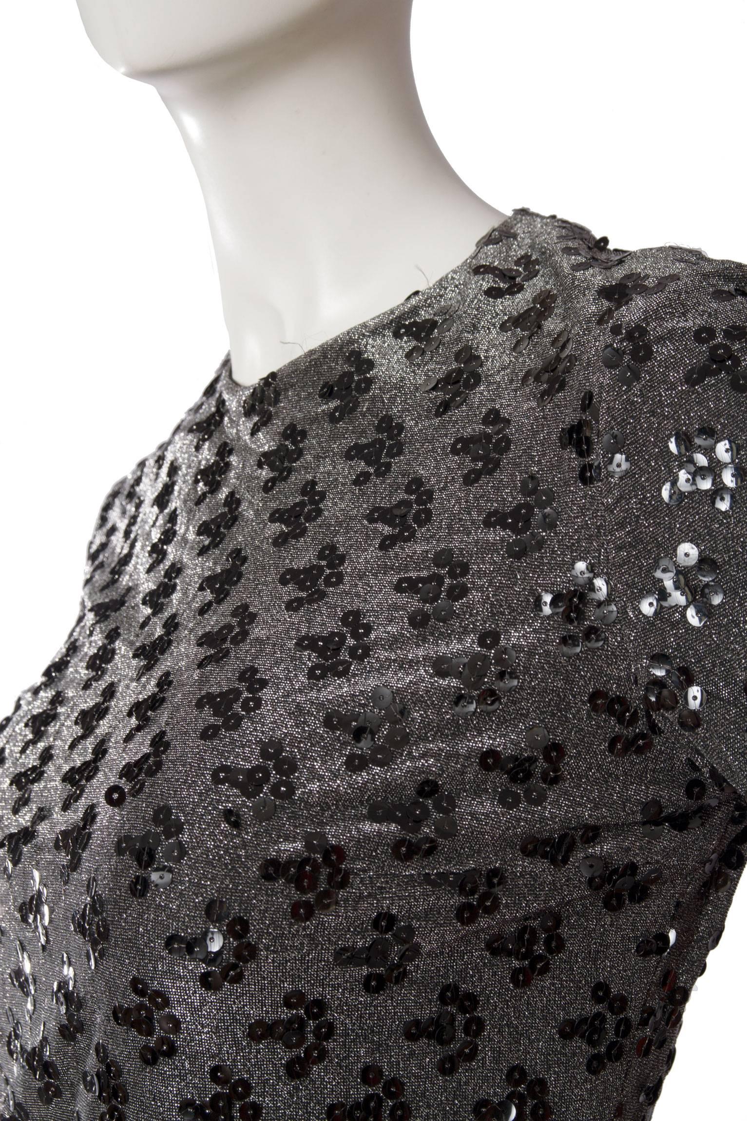 Women's A 60s Dior Sequined Silver Lurex Cocktail Dress For Sale