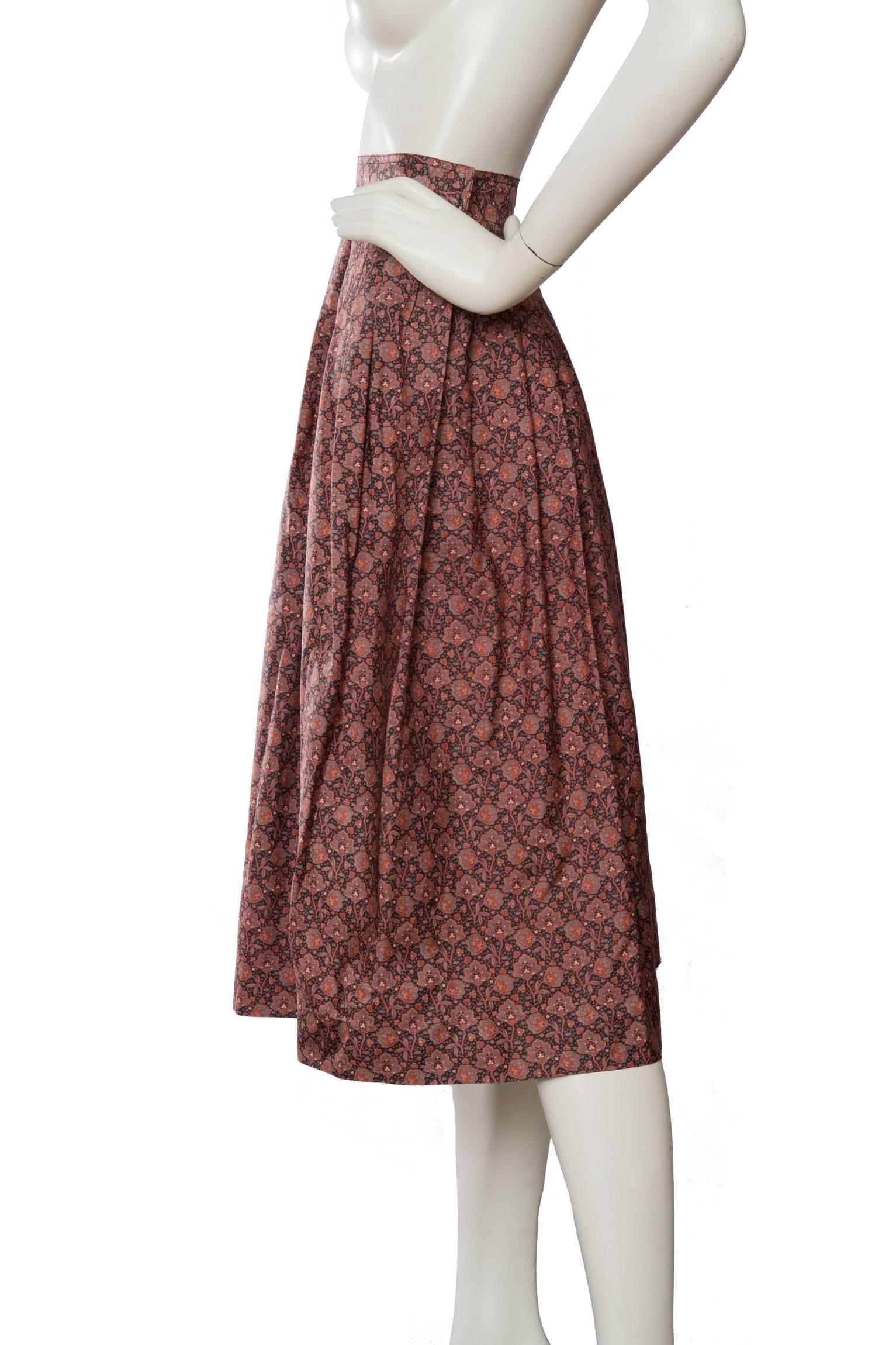 70s Yves Saint Laurent Floral Pleated Skirt In Good Condition In Copenhagen, DK
