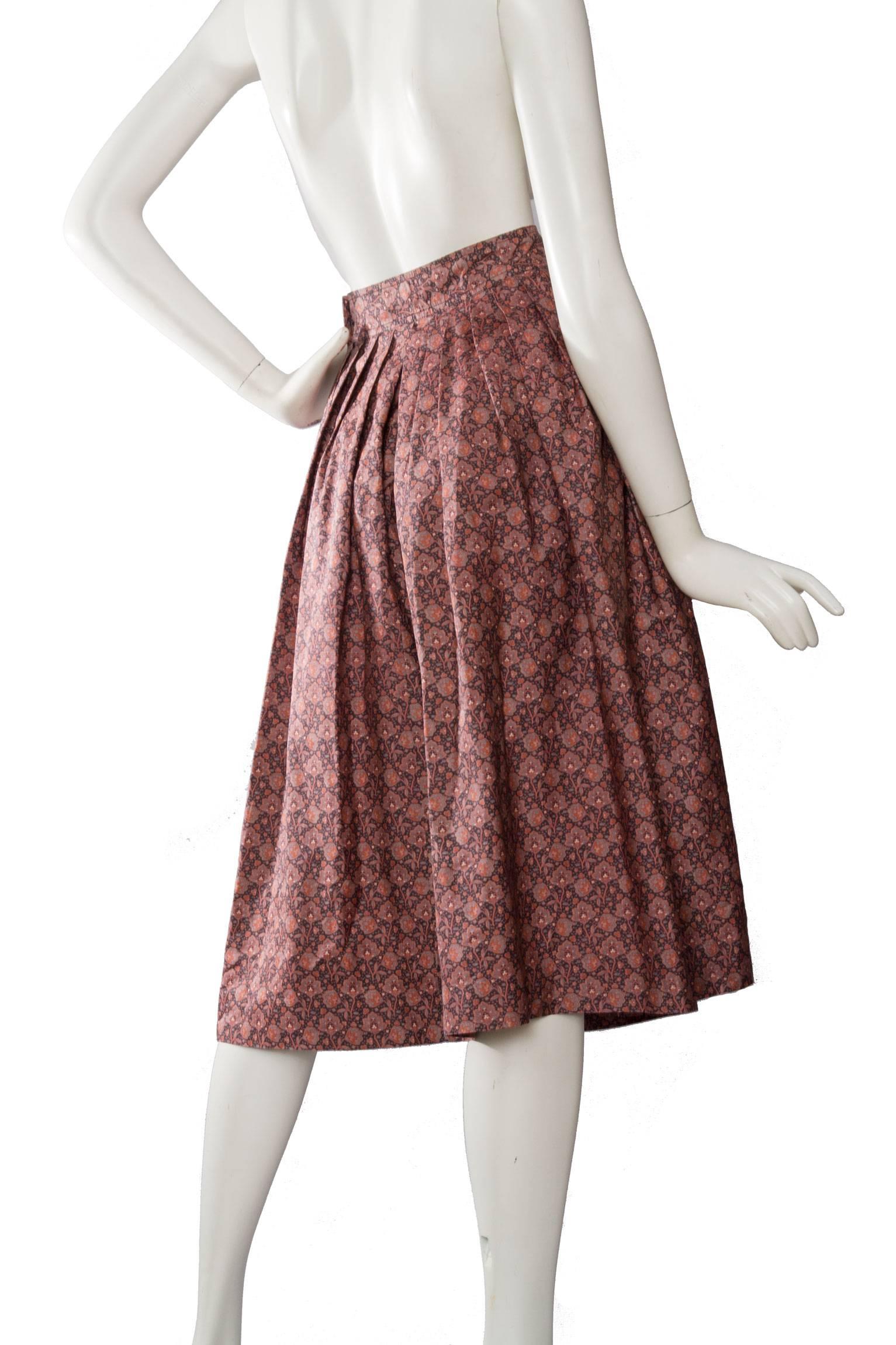 Women's 70s Yves Saint Laurent Floral Pleated Skirt