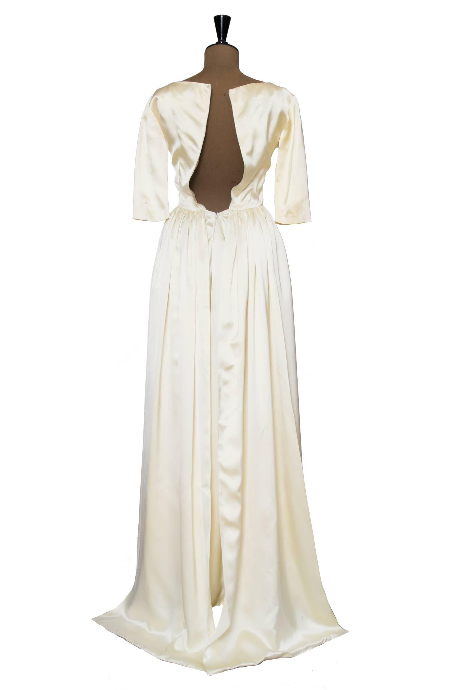 Women's 1960 Maggy Rouff Silk Wedding Gown W. Bows For Sale