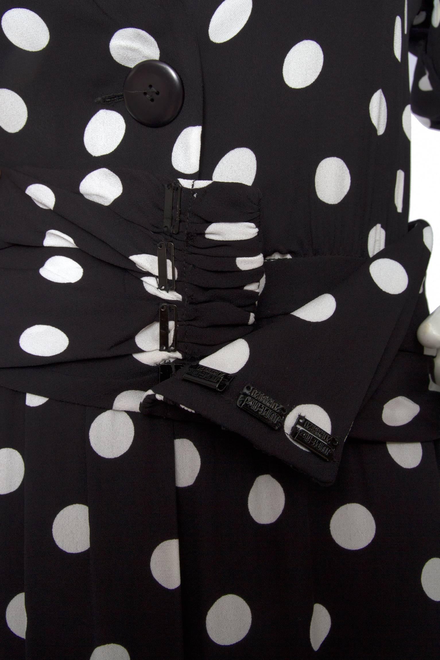 80s Yves Saint Laurent Rive gauche Black & White Polkadot Silk Dress 1