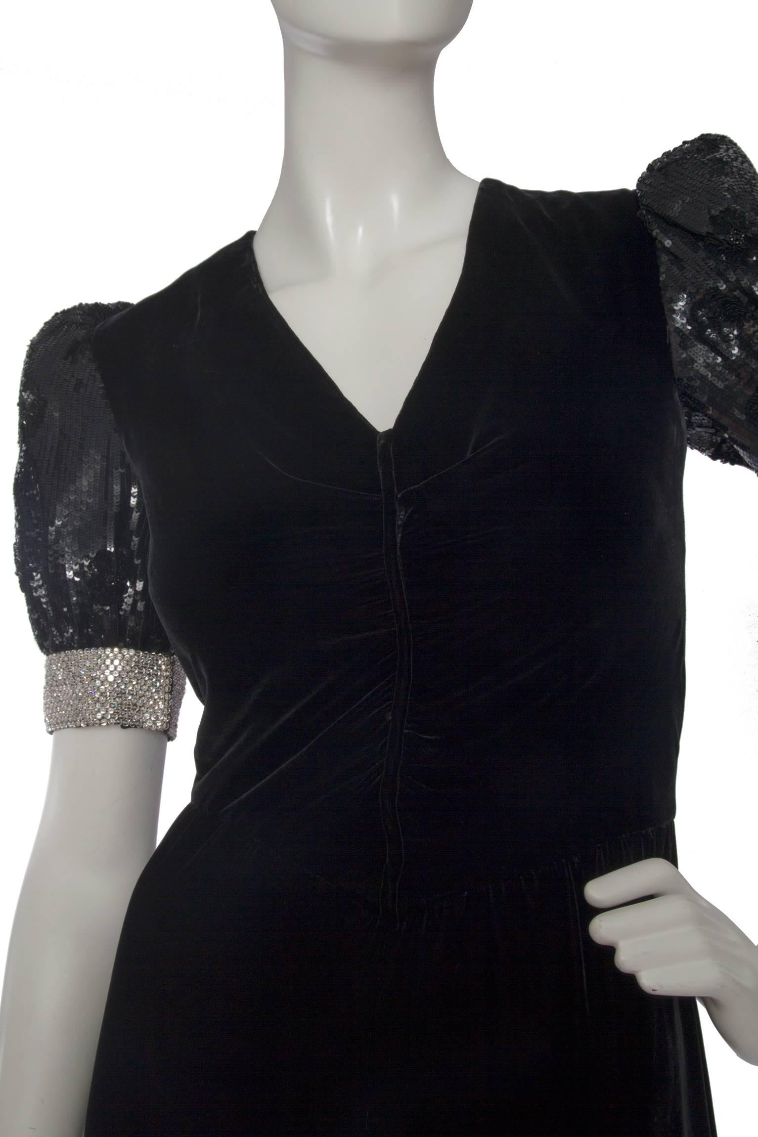 Women's 1980s Valentino Silk Velvet & Sequined Puff Sleeve Dress