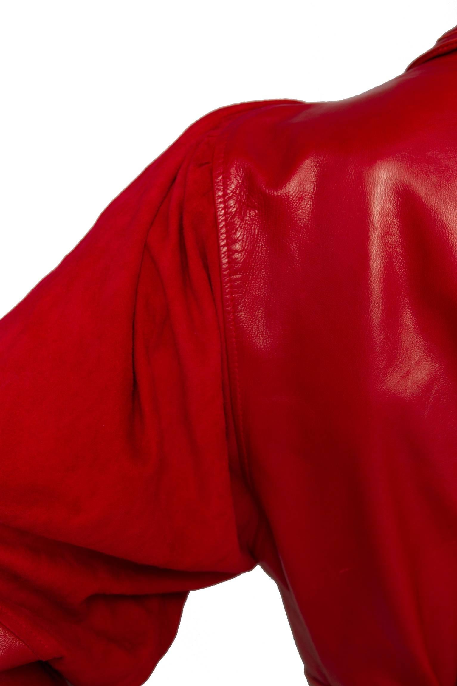 80s Bright Red Jean Claude Jitrois Leather Jacket In Good Condition In Copenhagen, DK