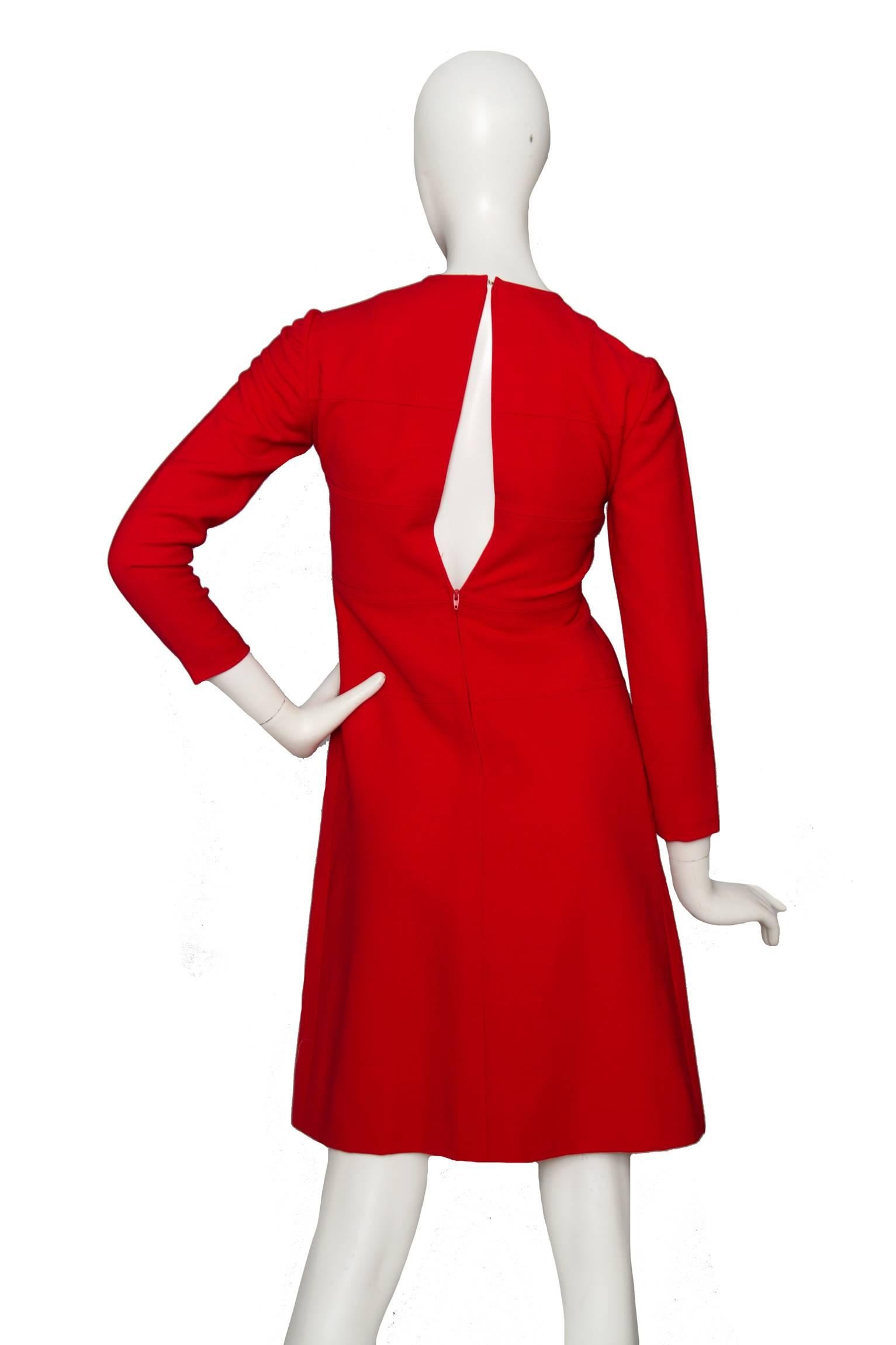 60s Mod Christian Dior Red Wool A-line Day Dress In Good Condition In Copenhagen, DK
