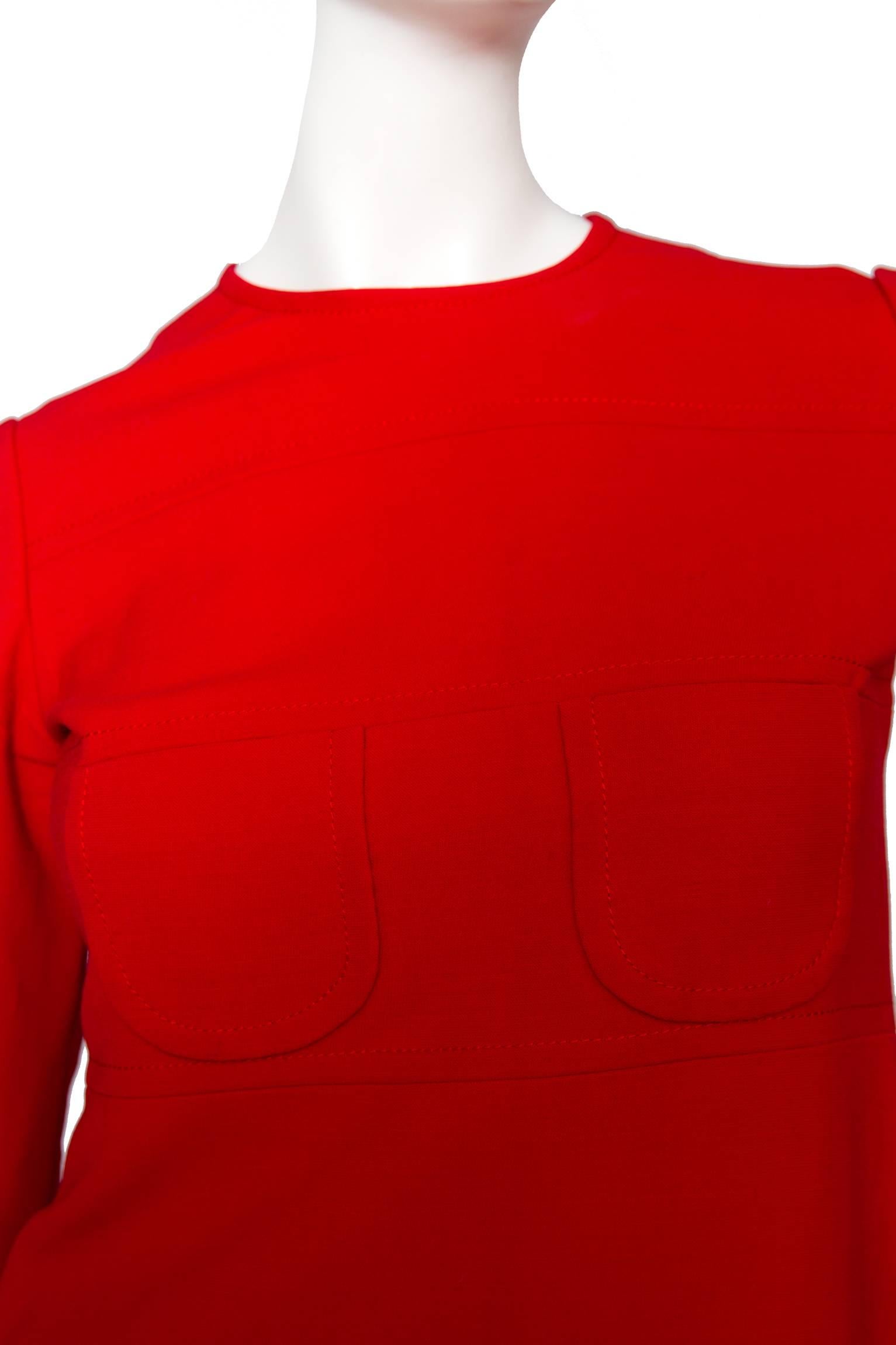 60s Mod Christian Dior Red Wool A-line Day Dress 2