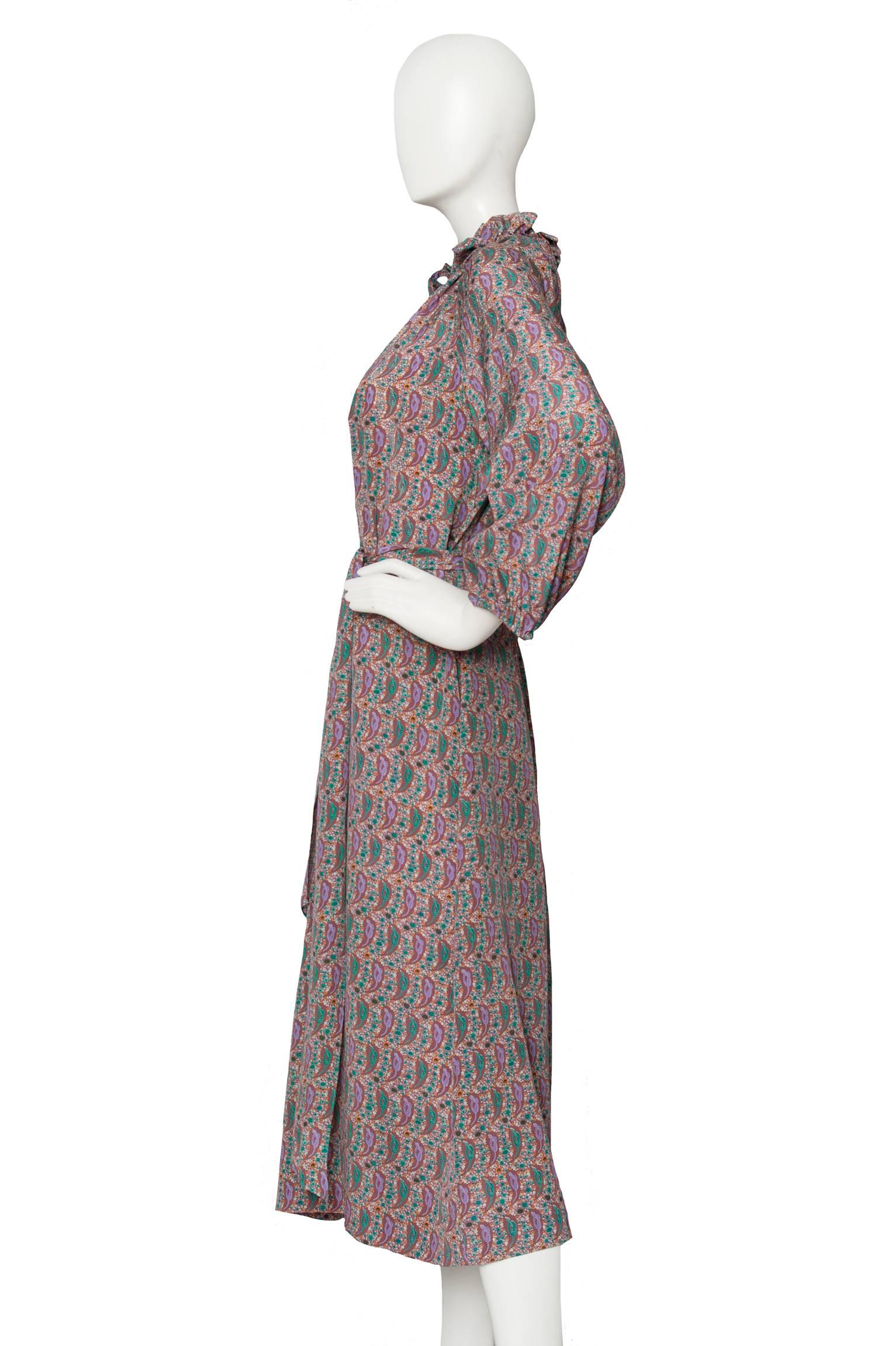 Gray 1970s Hanae Mori Paisley Print Silk Dress 