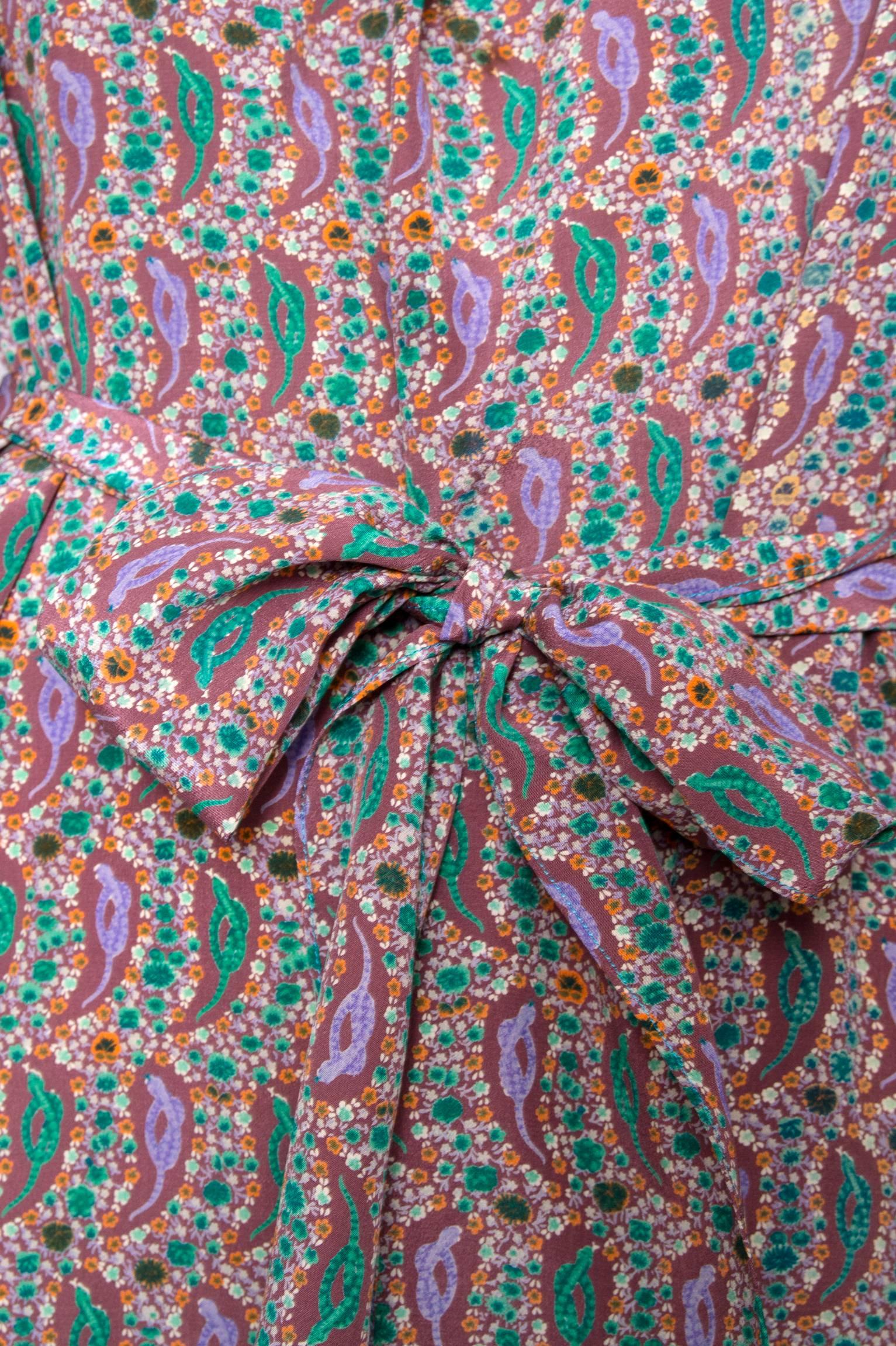 Women's 1970s Hanae Mori Paisley Print Silk Dress 