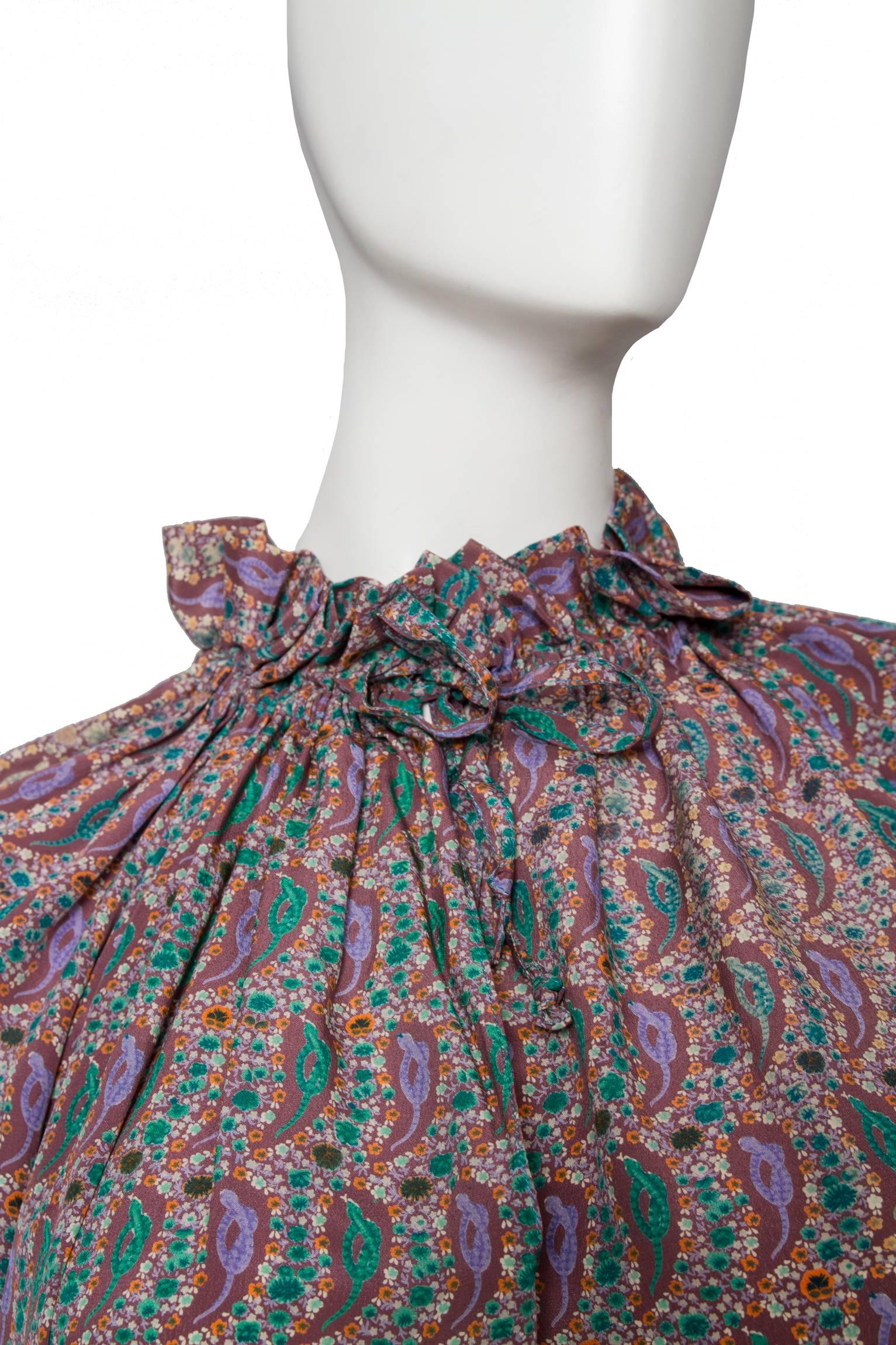 1970s Hanae Mori Paisley Print Silk Dress  1