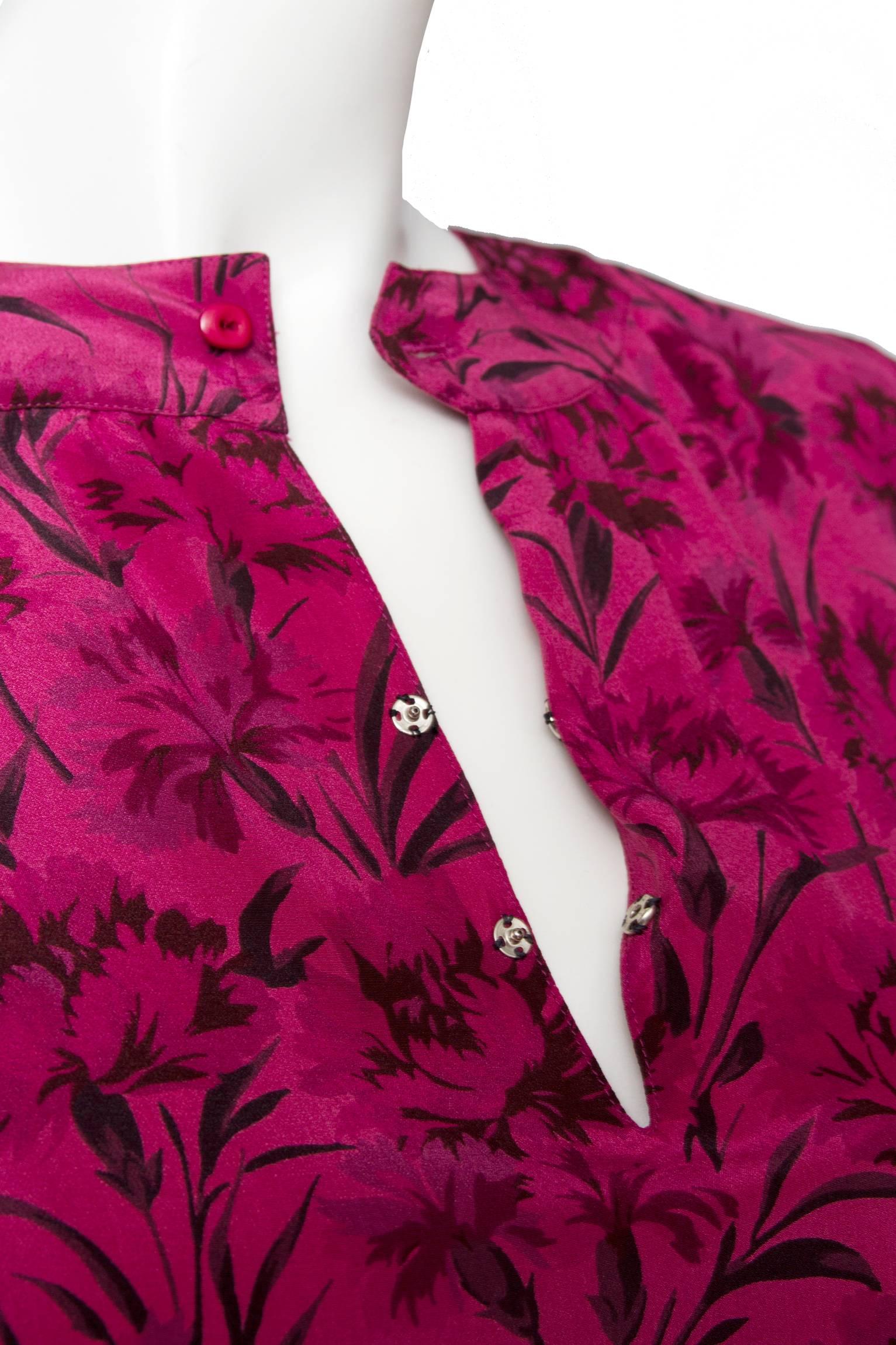 A Late 1970s Hanae Mori Pink Floral Silk Dress  For Sale 2