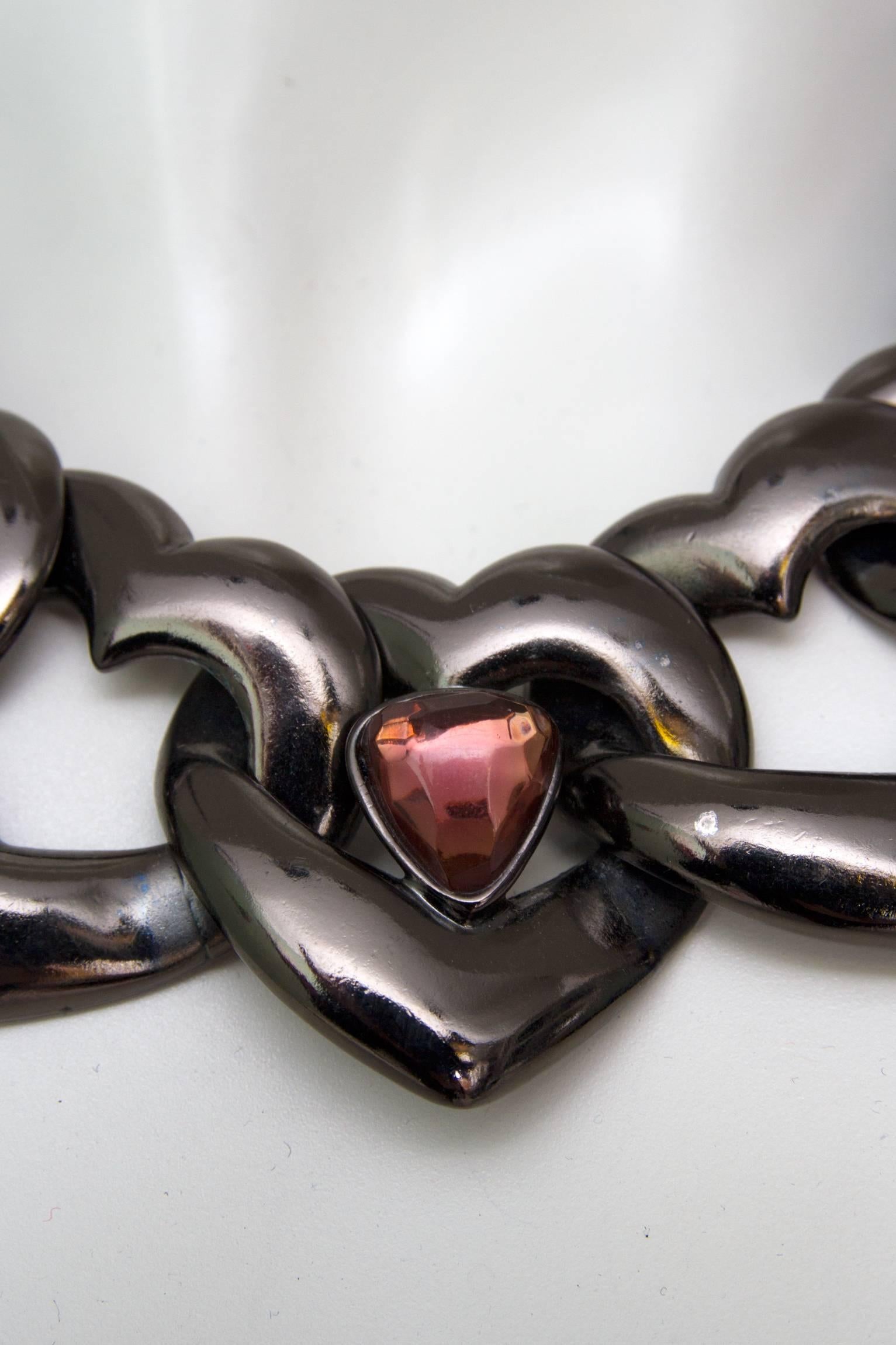 Women's or Men's 1990s Yves Saint Laurent Heart Chain Link Necklace 