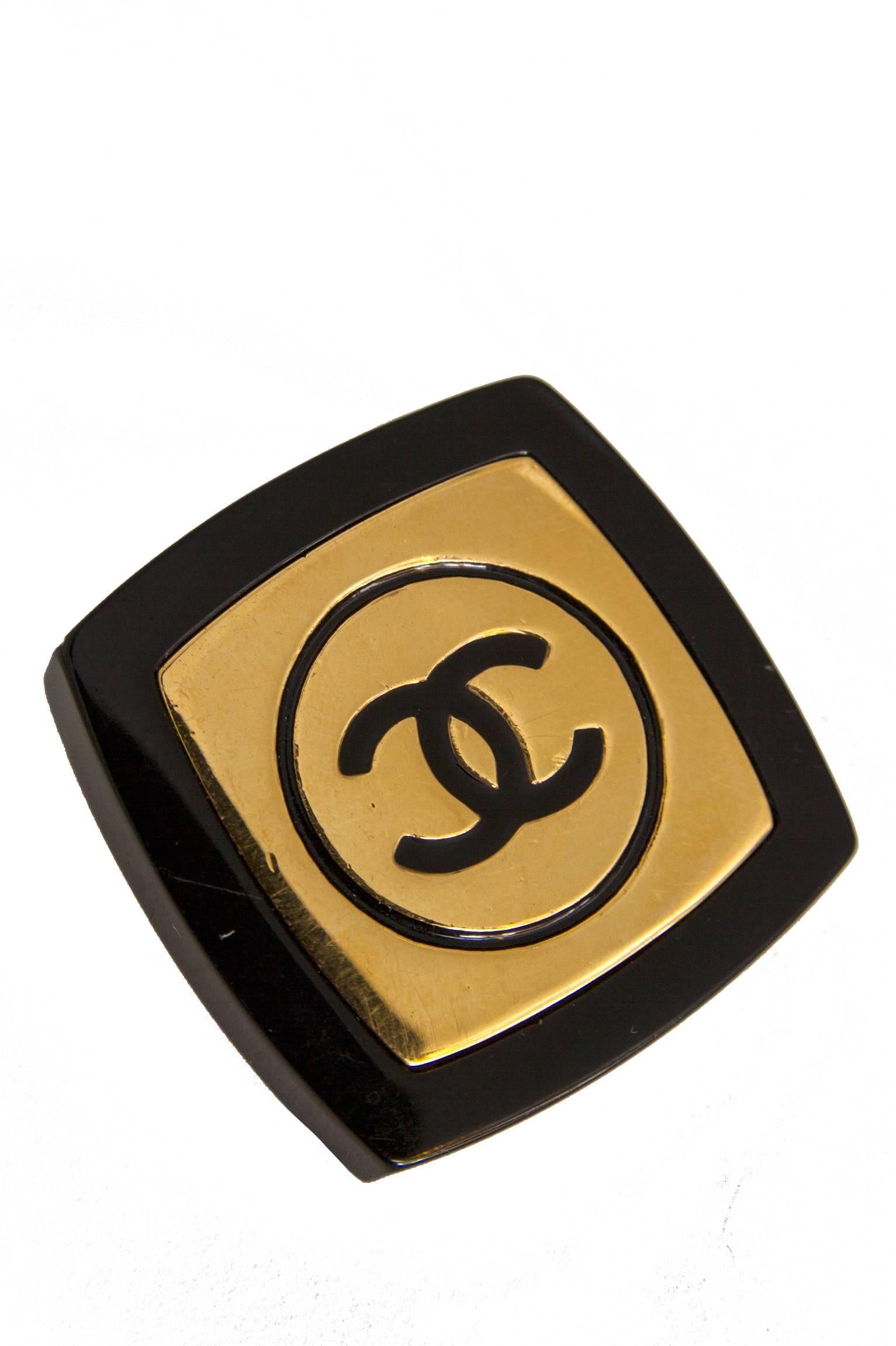 80s Chanel Black & Gold Plated Logo Clip-on Earrings 1