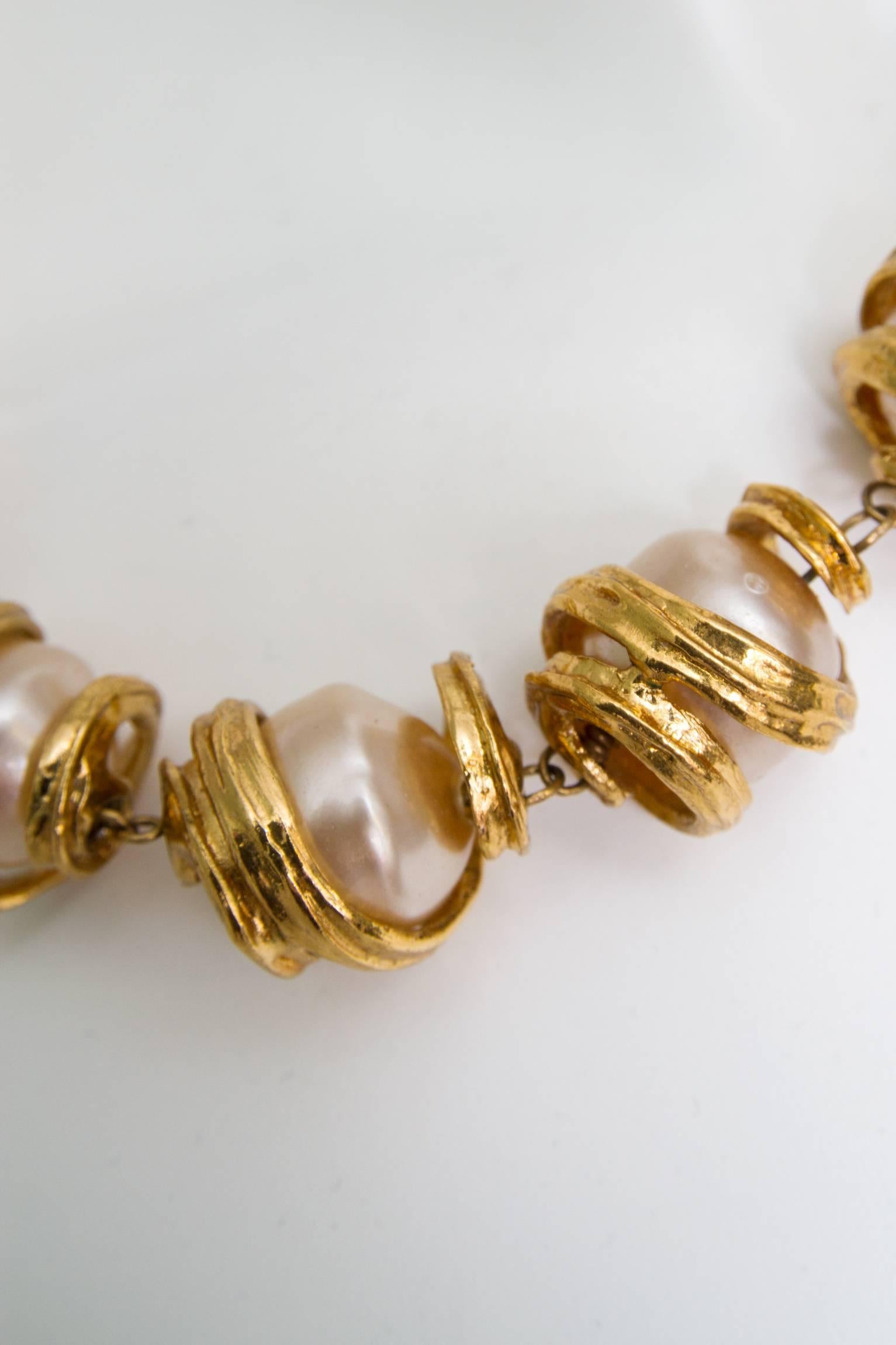 A 1980s Yves Saint Laurent Mother of Pearl Gold Toned Necklace  2