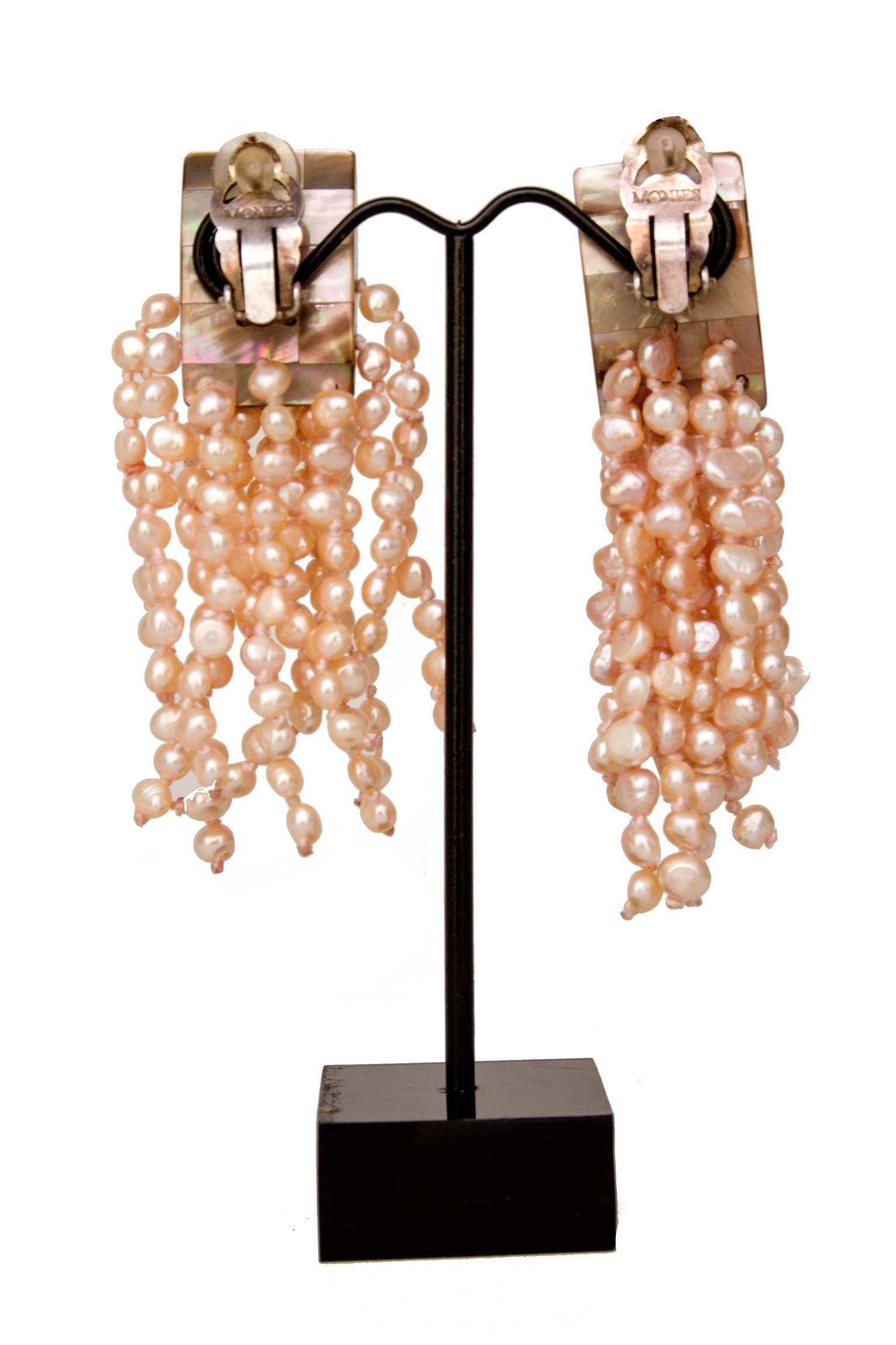 A Pair of 1980s Monies Pale-Pink Mother-of-Pearl Clip-On Earrings 1