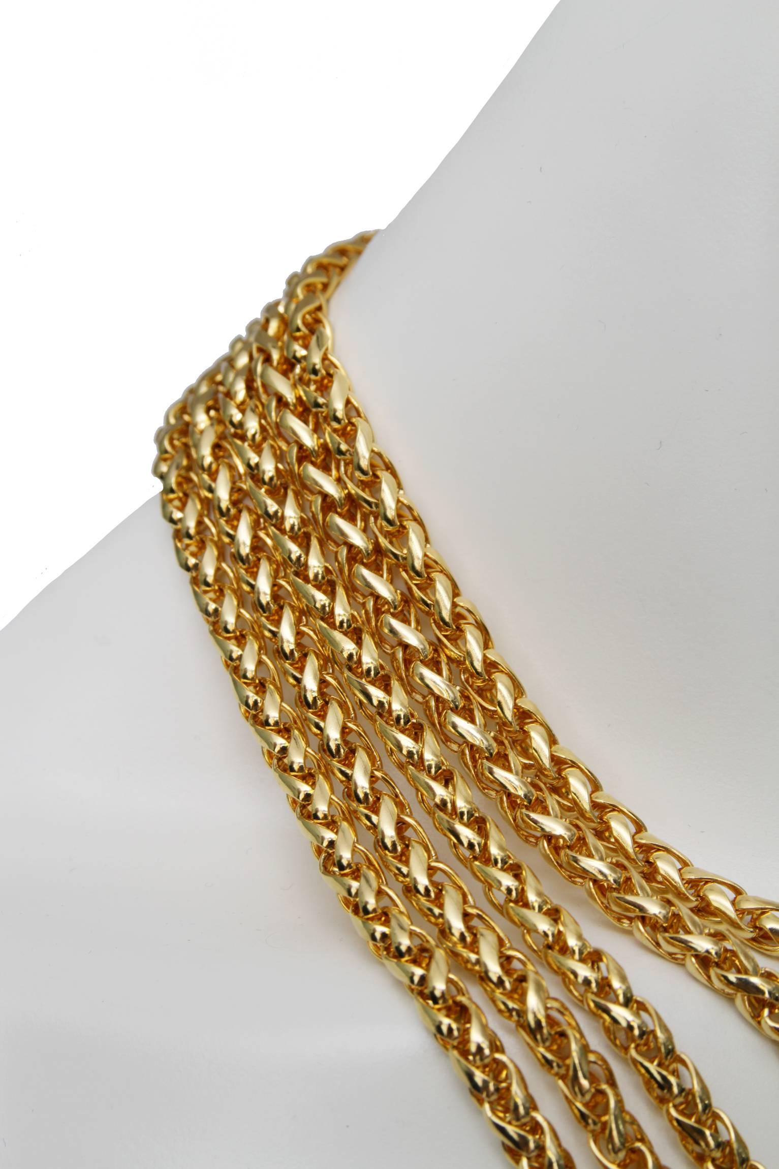 Women's or Men's Yves Saint Laurent Crystal and Gold-toned Multi-strand Chain Necklace