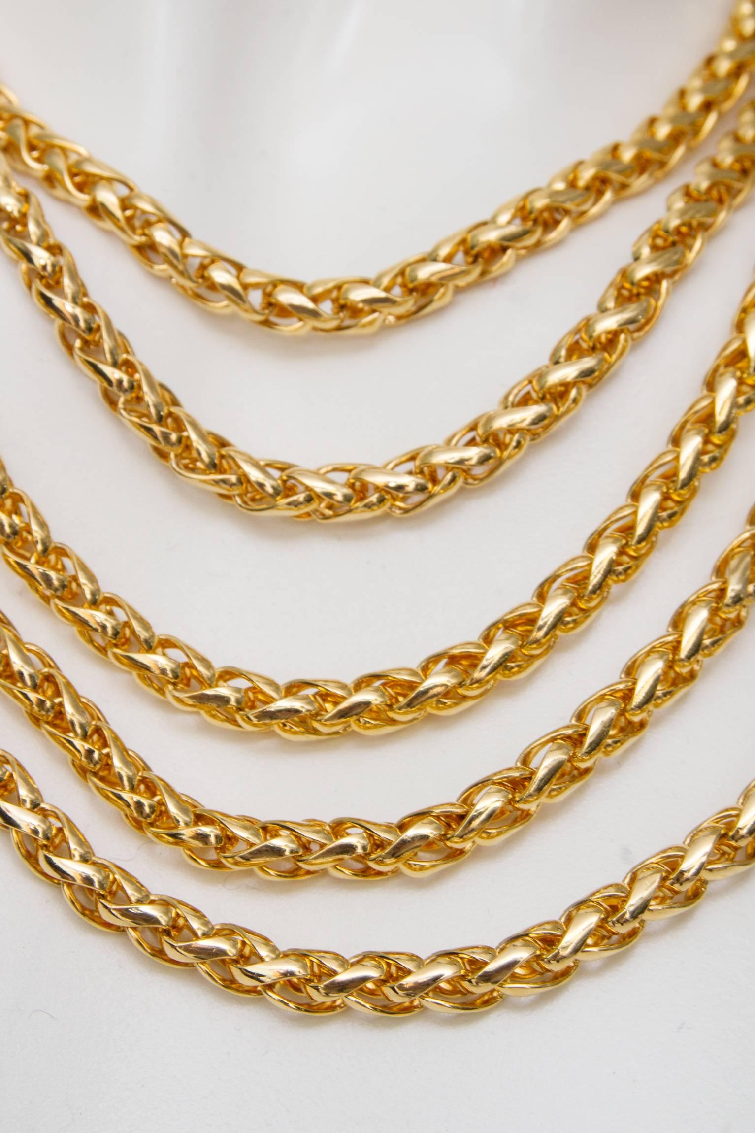 Yves Saint Laurent Crystal and Gold-toned Multi-strand Chain Necklace 1