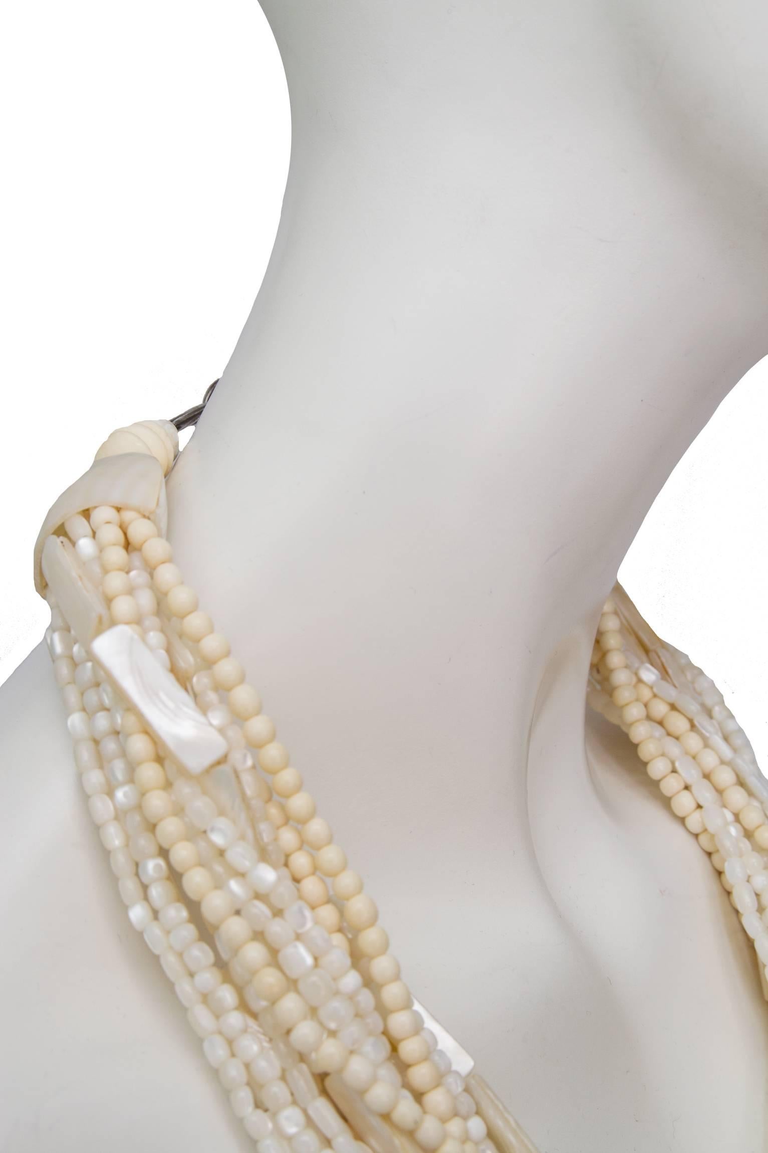 A Gerda Lyngaard for Monies Mother-of-Pearl Multi-Strand Necklace In Good Condition In Copenhagen, DK