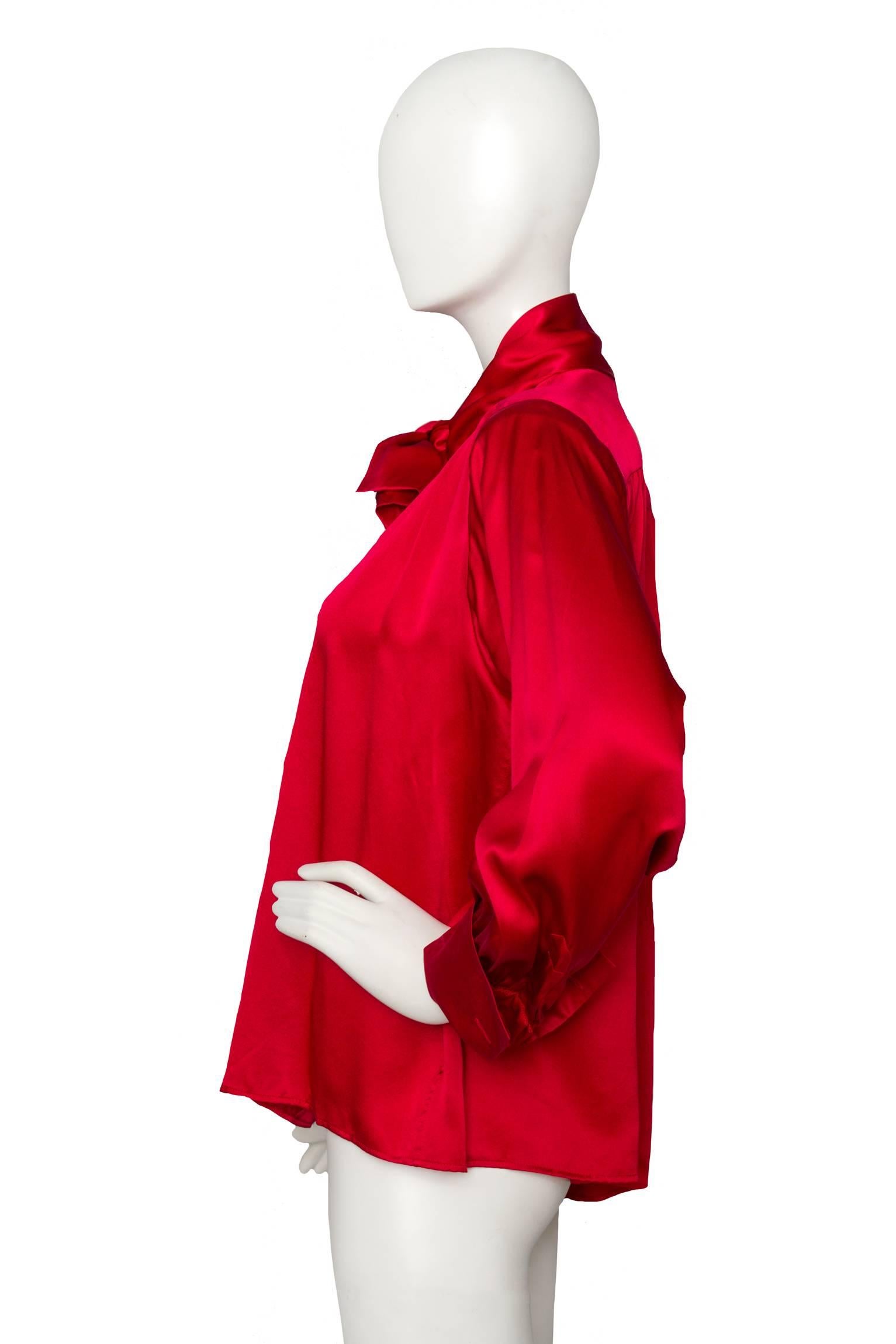 long sleeve red silk blouse