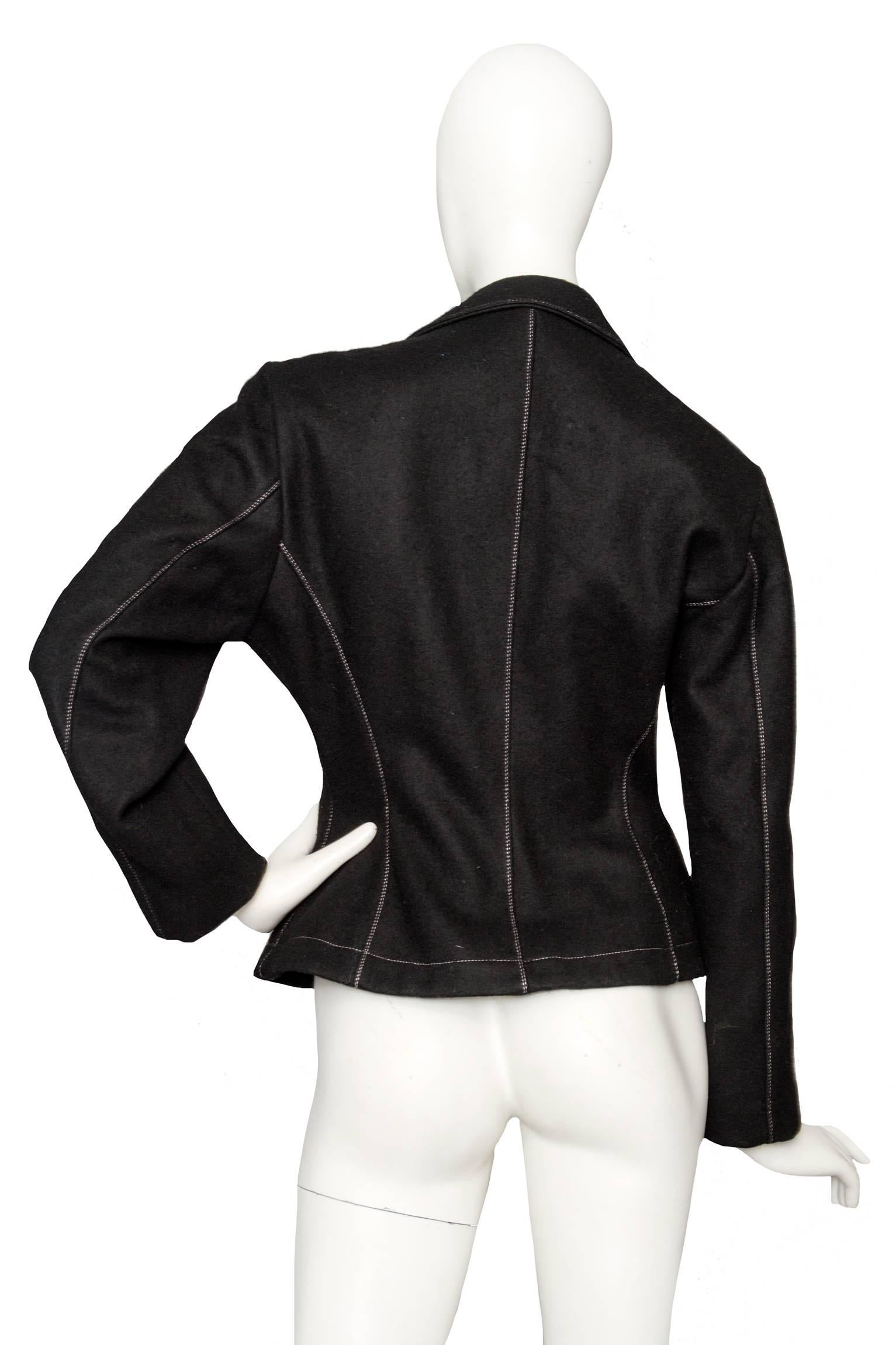 A 1990s Black Gaultier Felt Blazer Jacket  In Good Condition For Sale In Copenhagen, DK