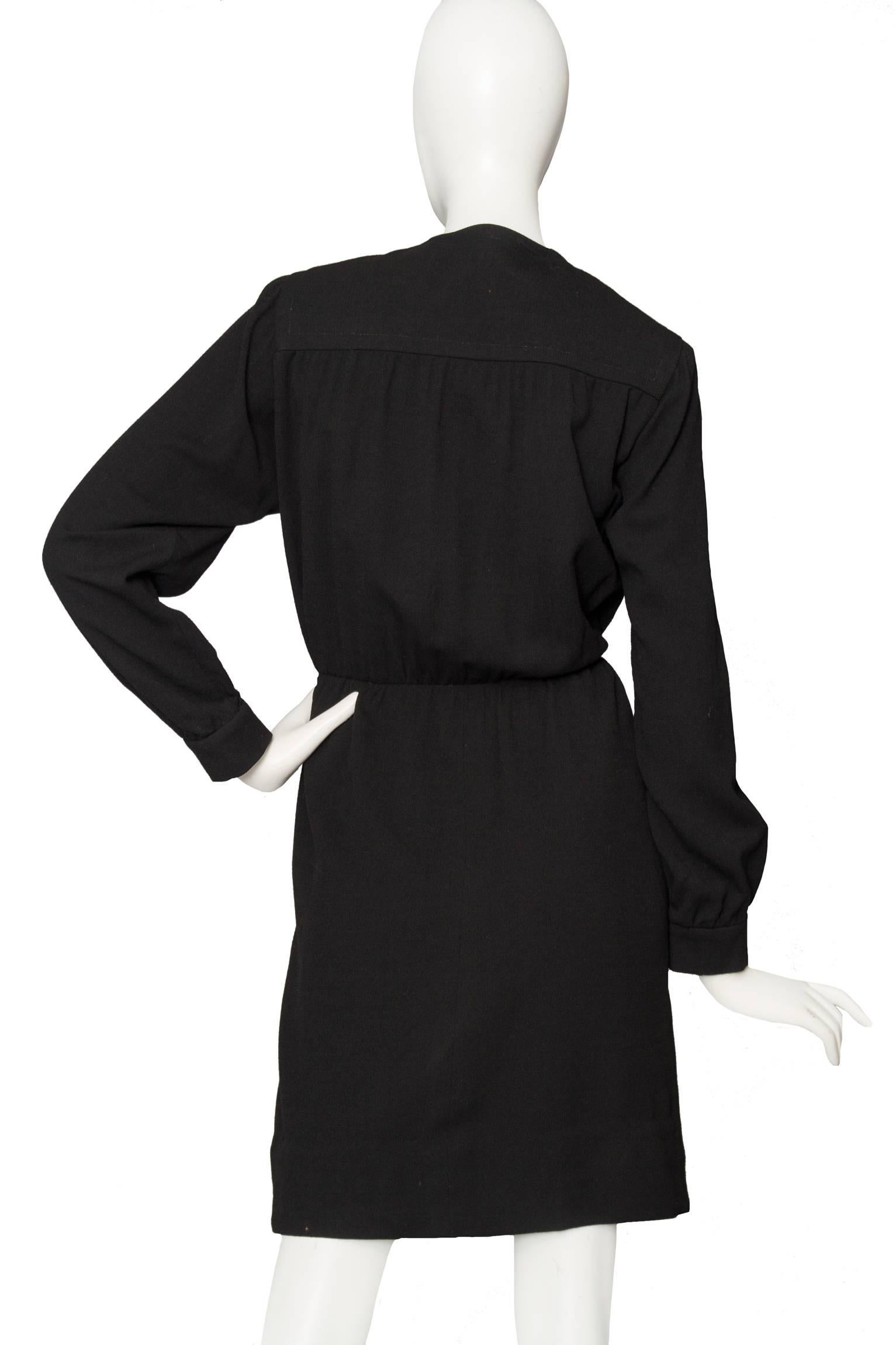 A 1980s Black Yves Saint Laurent Rive Gauche Wool Dress In Good Condition For Sale In Copenhagen, DK