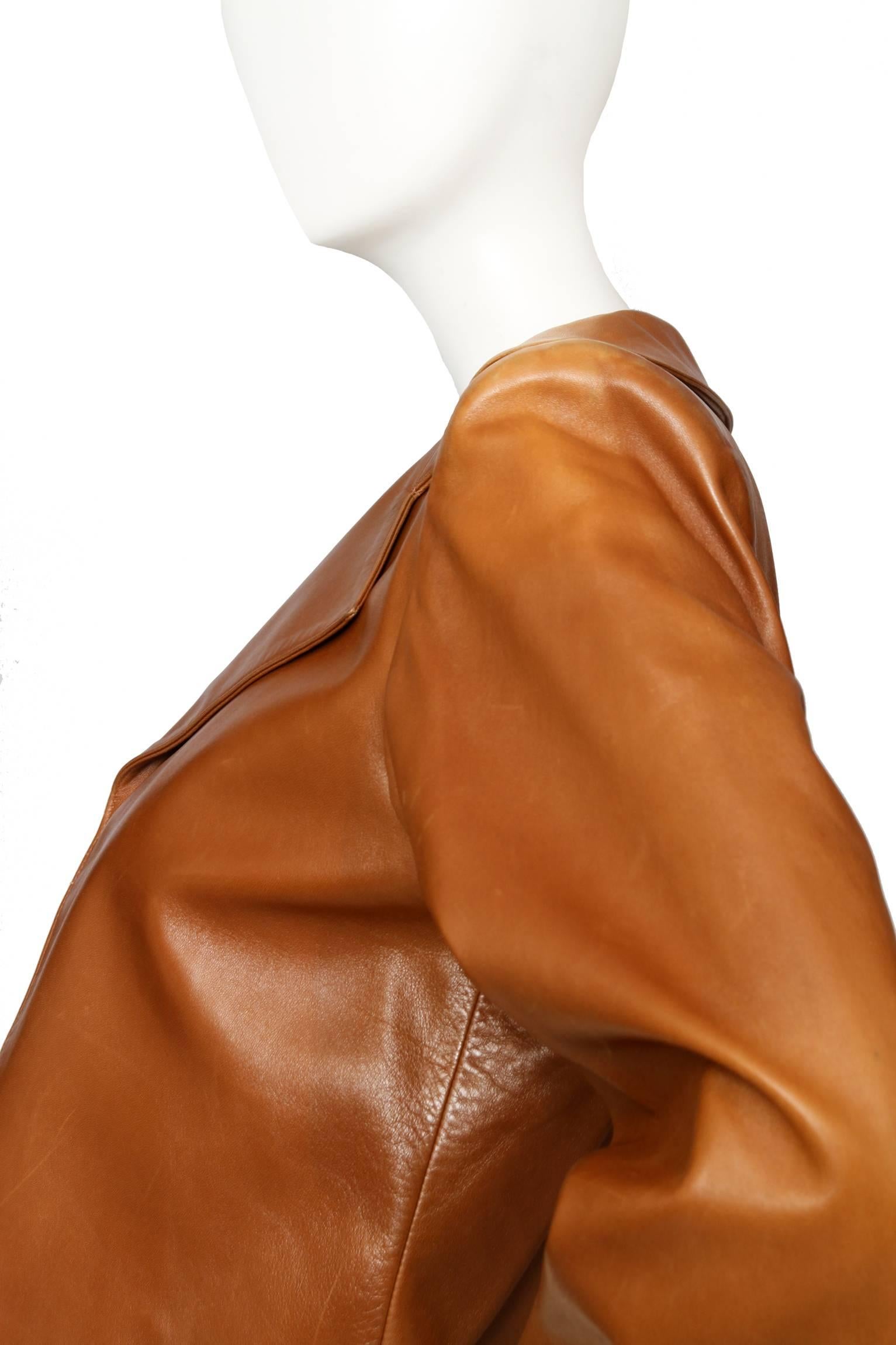 Women's 80s Yves Saint Laurent Brandy Colored Cropped Leather Jacket