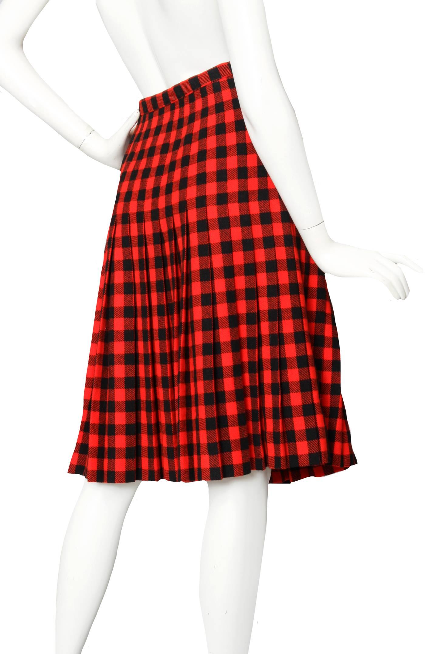 Red 60 Givenchy Haute Couture Tartan Wool A-line Skirt