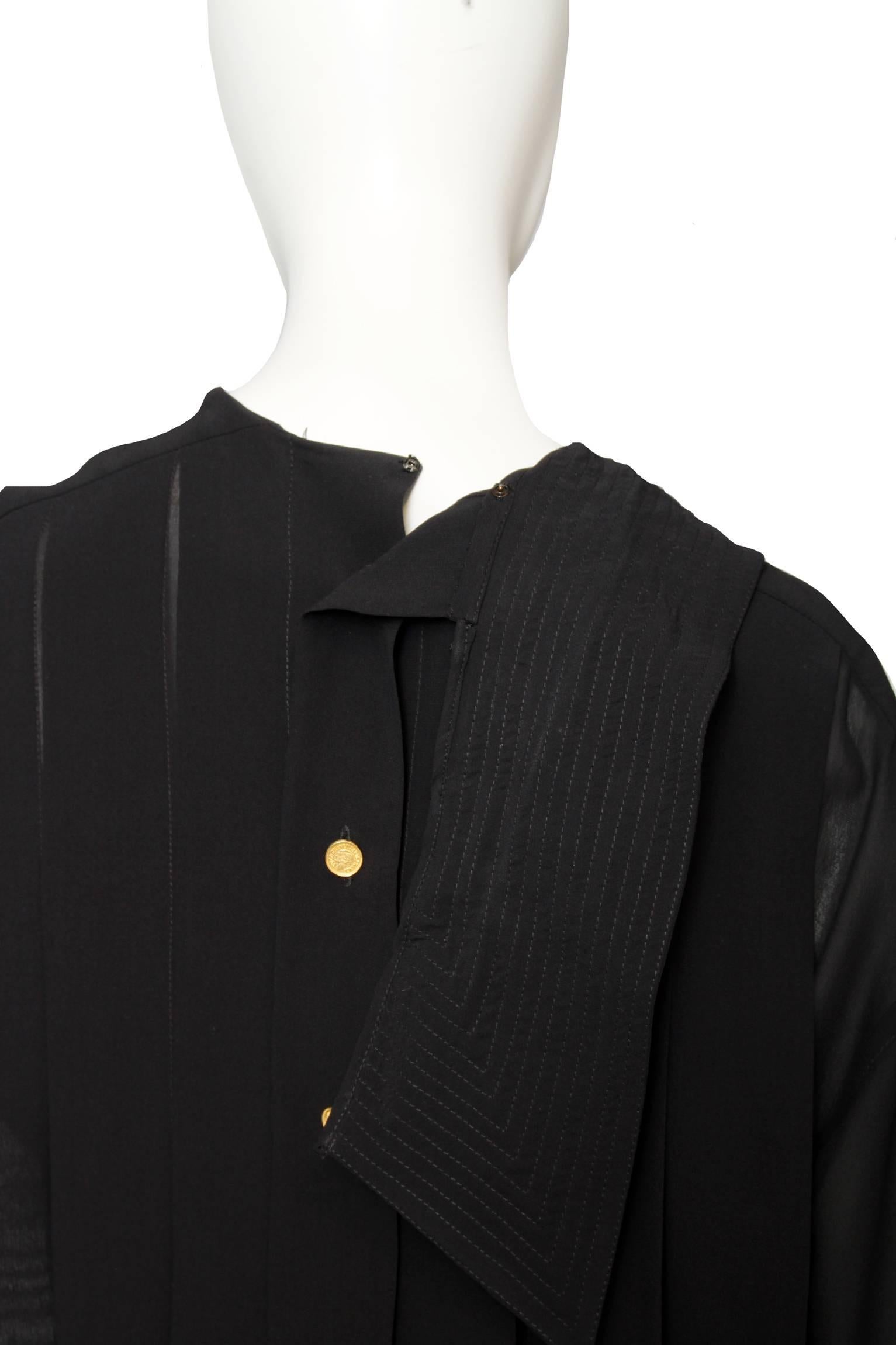 A1990s Black Pleated Chanel Silk Dress 1