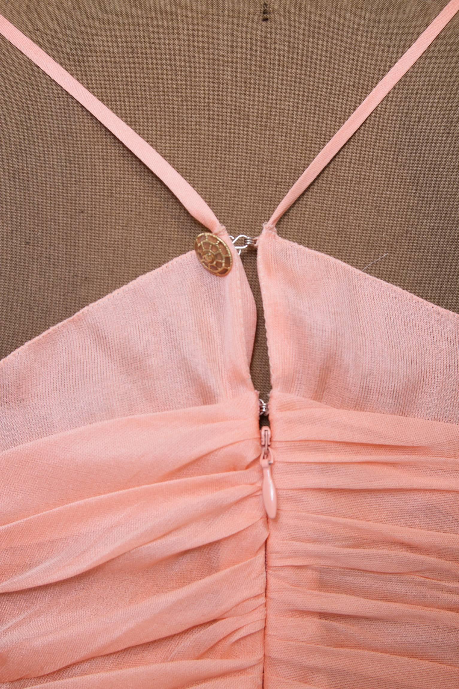 Orange Delicate Baby Pink Chanel Silk Mini Dress For Sale