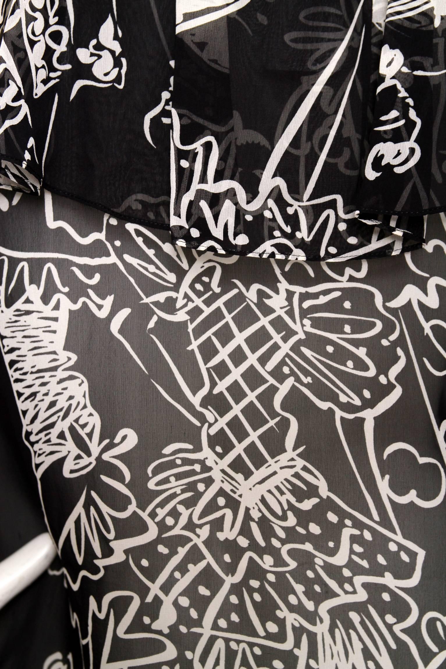A Sheer 90s Yves Saint Laurent Printed Silk Blouse 2