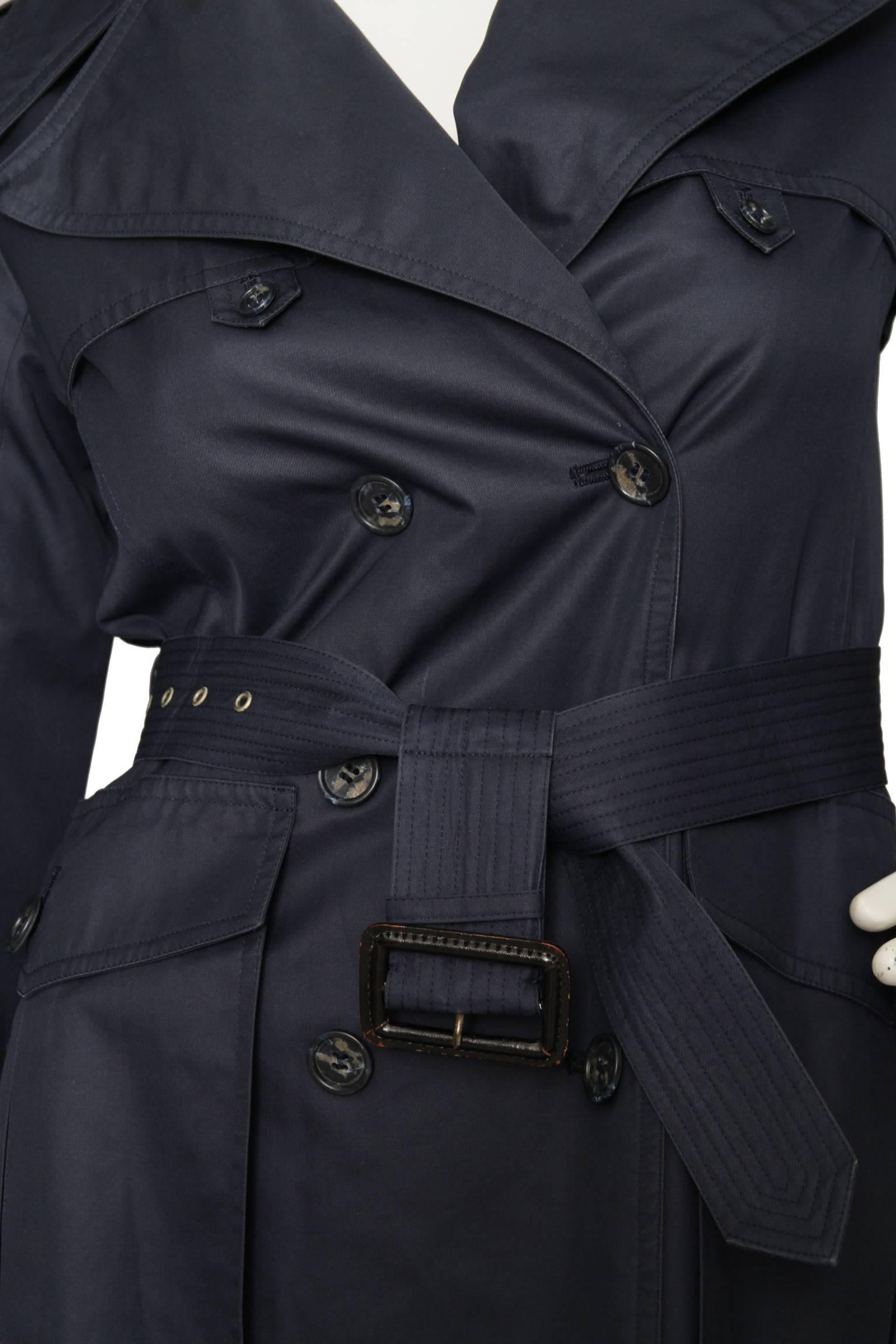 Women's Vintage Yves Saint Laurent Navy Trench Coat 