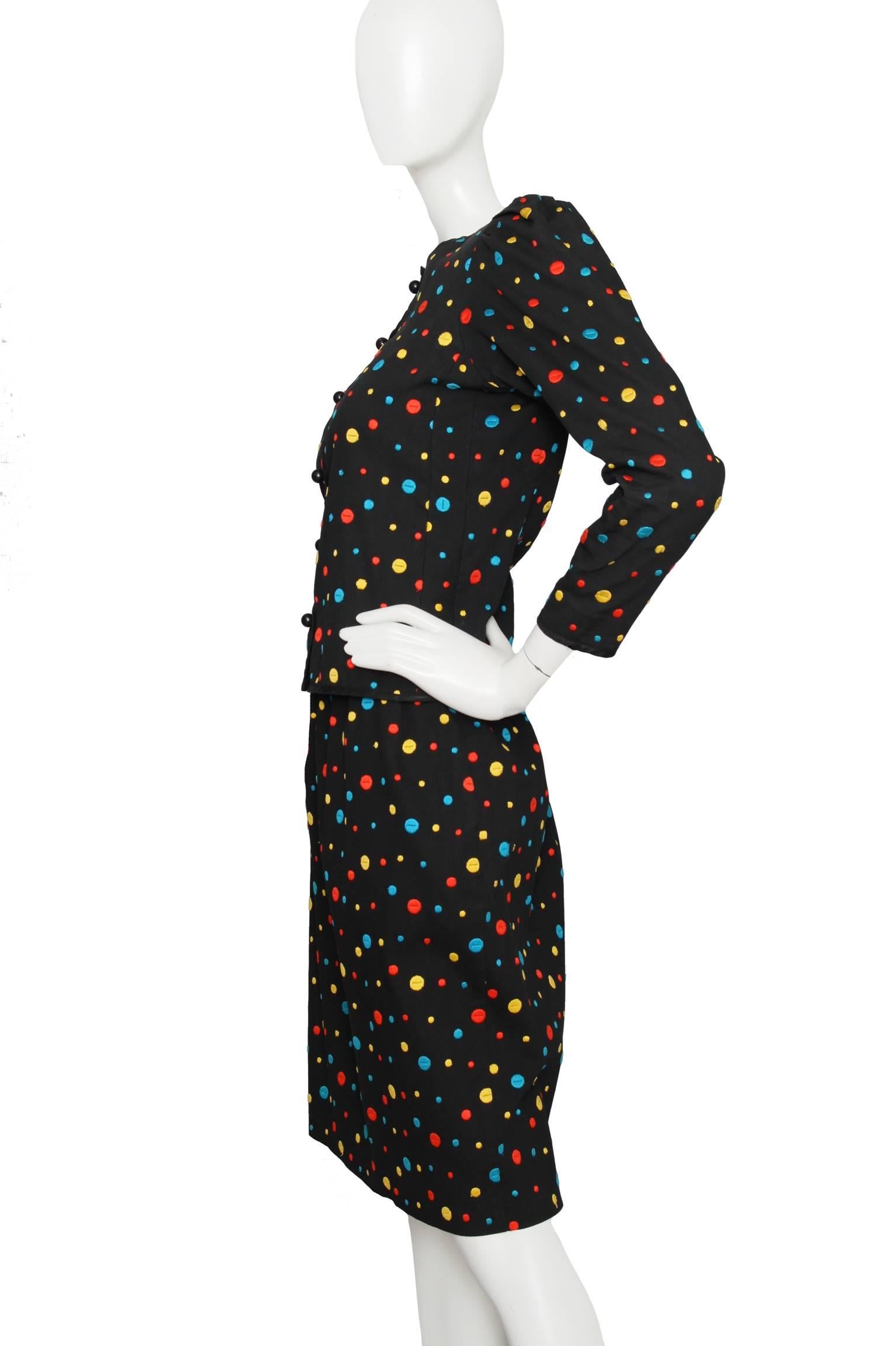 A Vintage Yves Saint Laurent Rive Gauche Dotted Skirt Suit In Good Condition In Copenhagen, DK