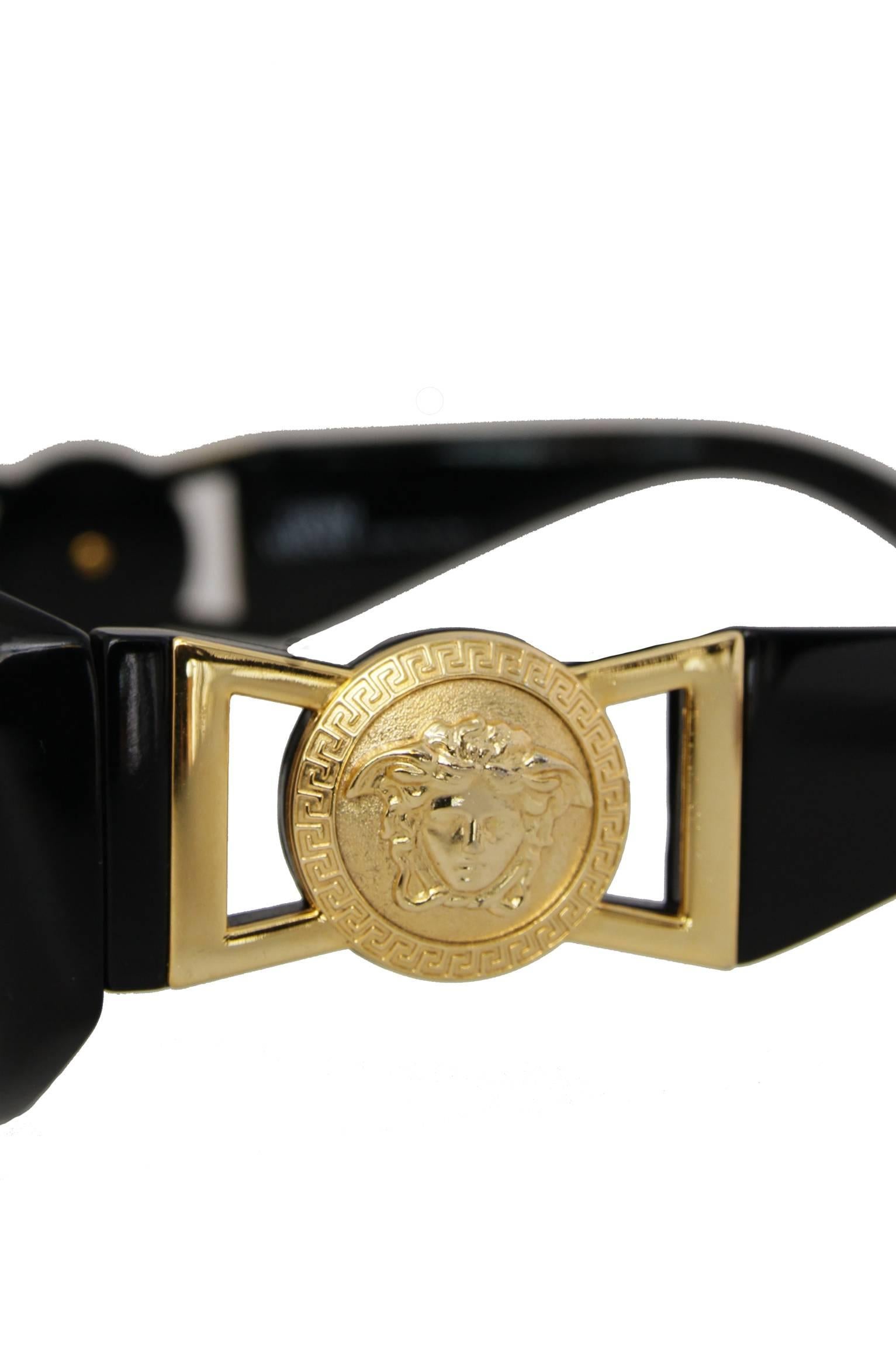 Women's 90s Gianni Versace Black Sunglasses w. Gold Medusa