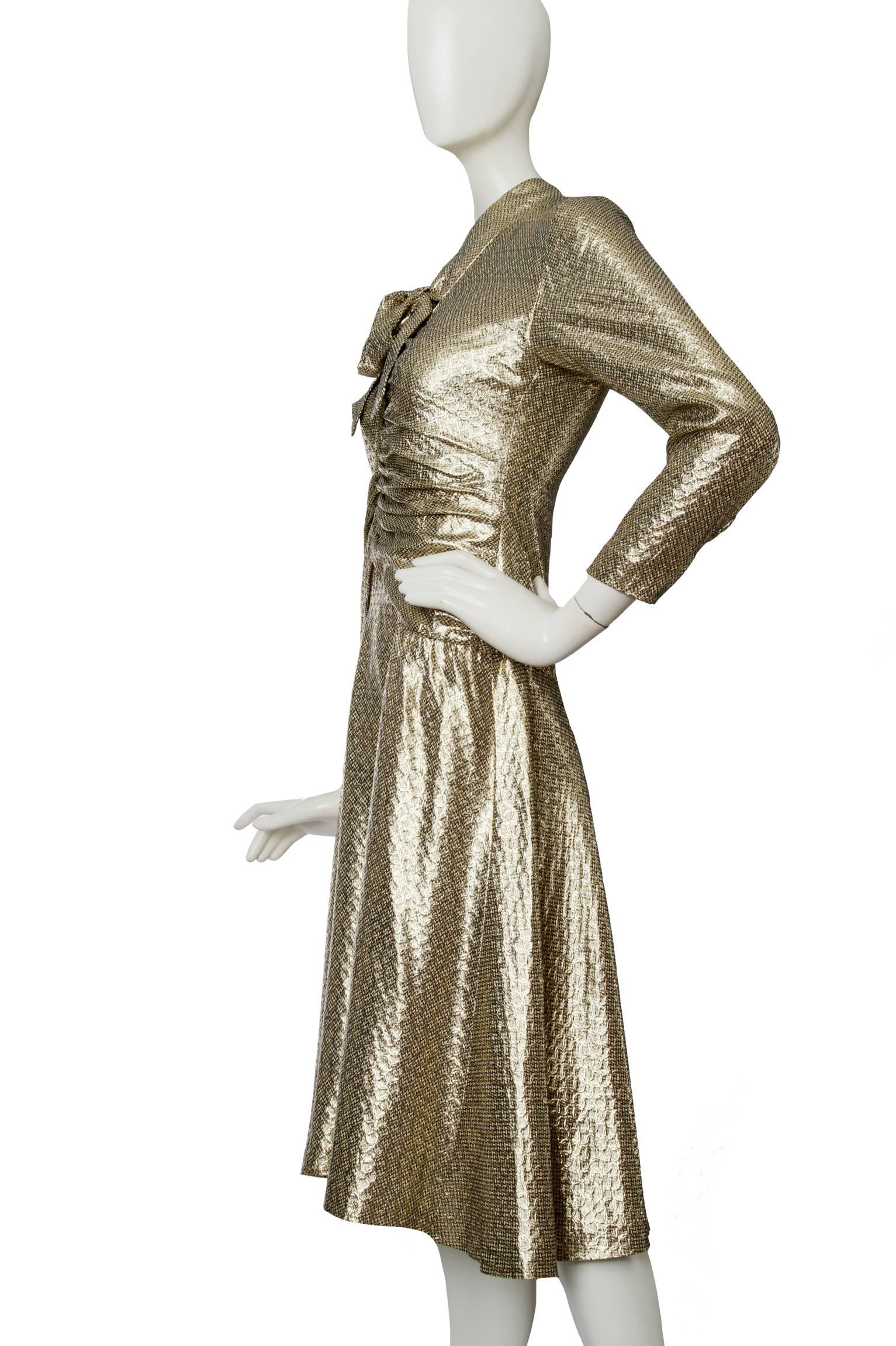 Brown A 1970s Hanae Mori Gold Lamé Dress