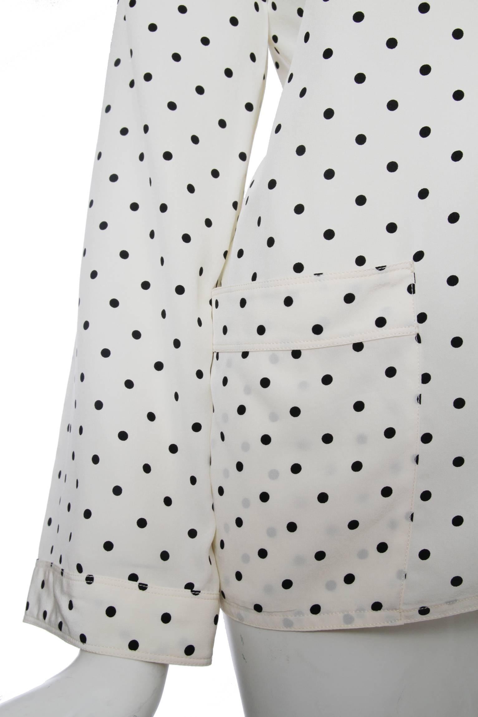 White Chanel Polka Dot Silk Blouse 1