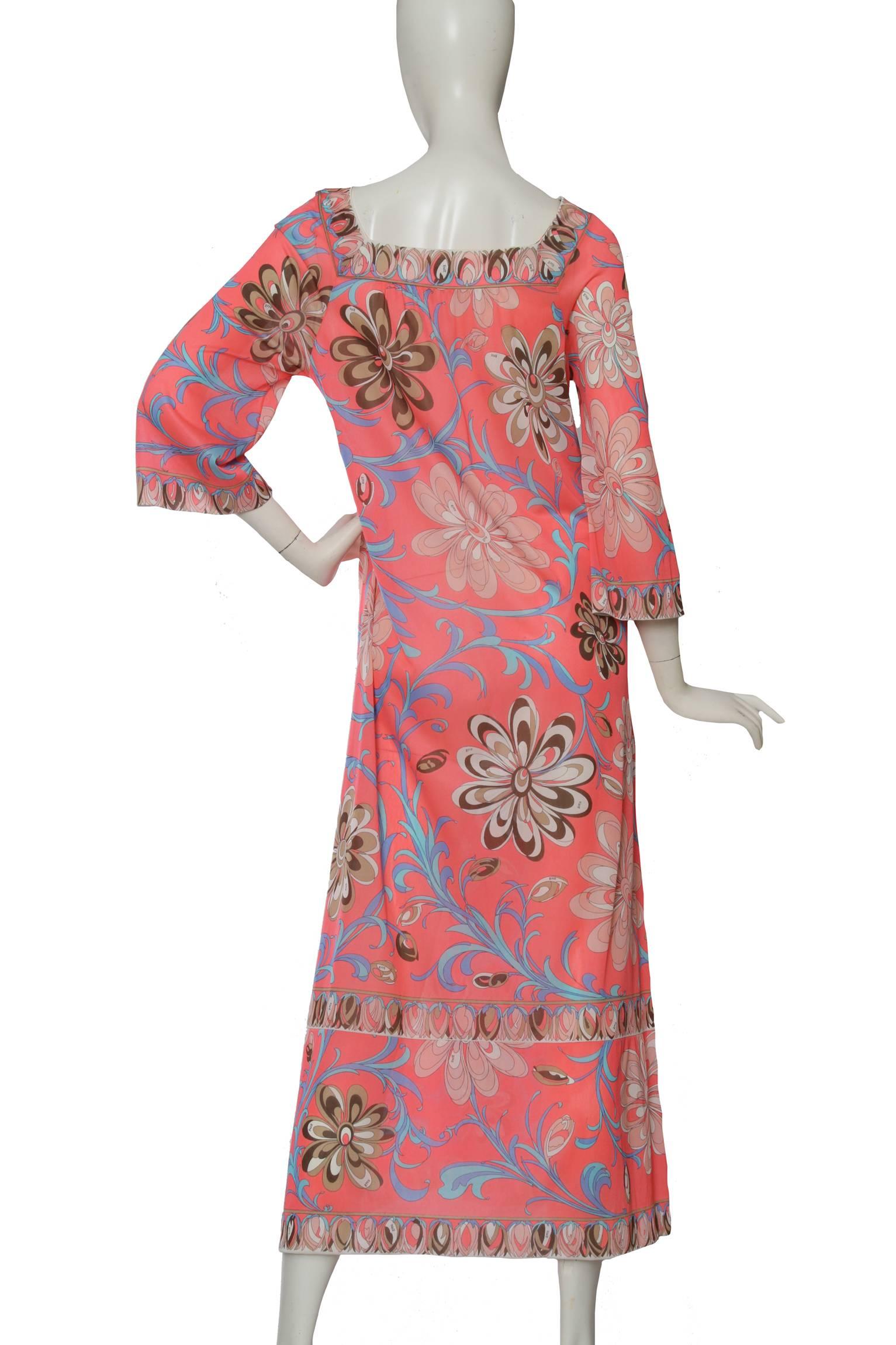 70s Emilio Pucci for Formfit Rogers Pink Maxi Dress In Good Condition For Sale In Copenhagen, DK