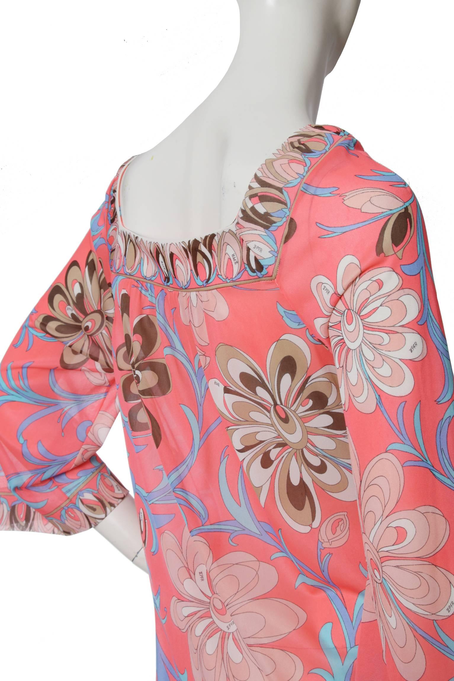 Women's or Men's 70s Emilio Pucci for Formfit Rogers Pink Maxi Dress For Sale