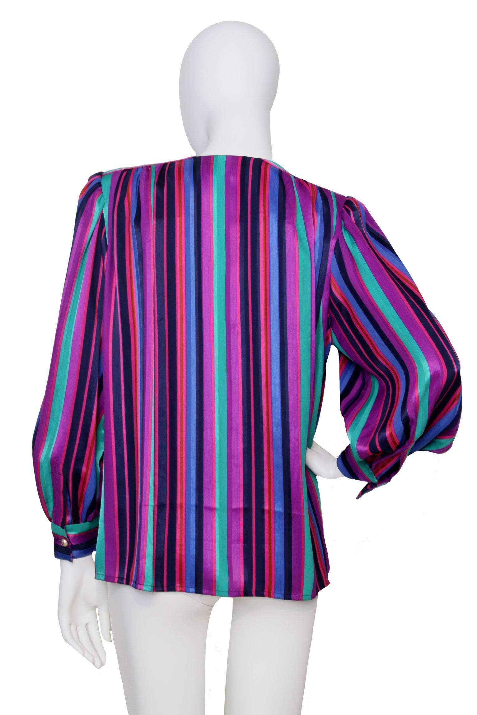 Purple 1980s Yves Saint Laurent Striped SIlk Shirt