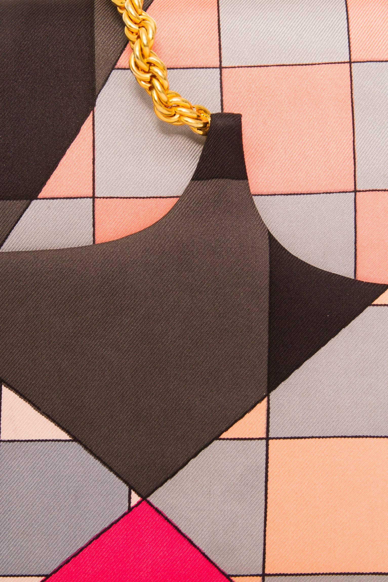 Black A 60s Vintage Emilio Pucci Silk Evening Hand Bag w. Gold Hardware For Sale