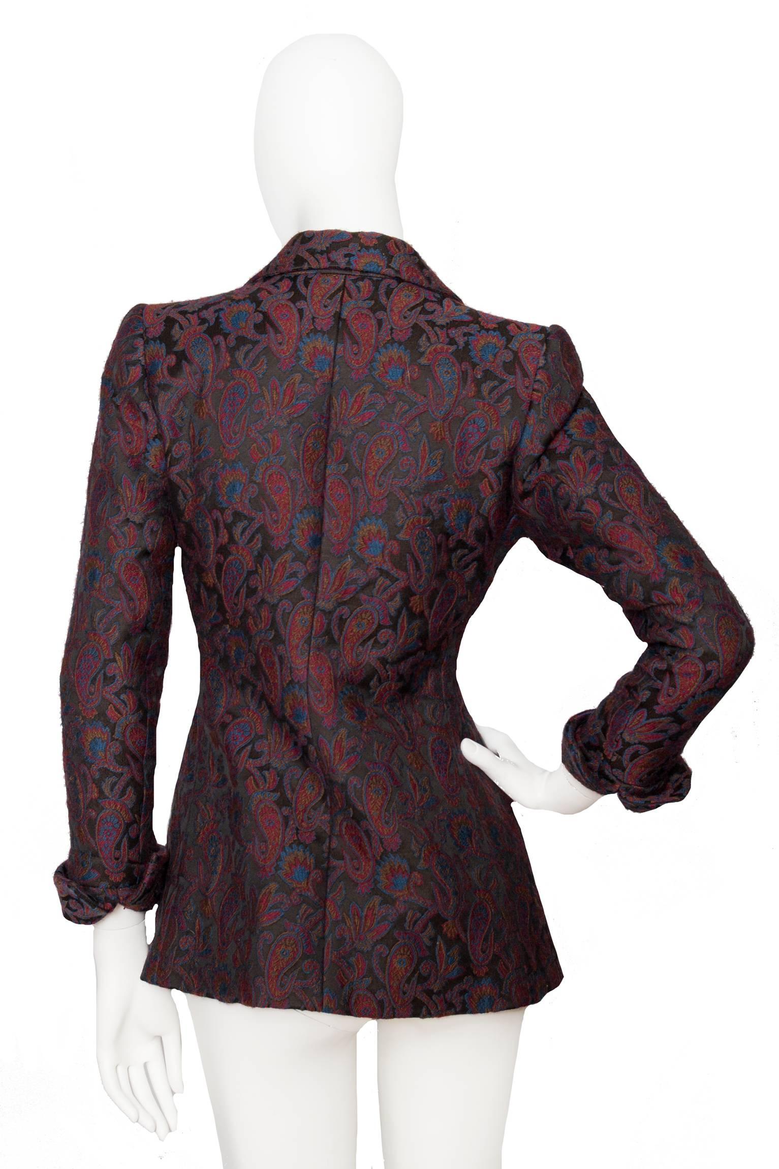  Yves Saint Laurent Vintage Rive Gauche Tapestry Paisley Printed Blazer XS In Good Condition For Sale In Copenhagen, DK