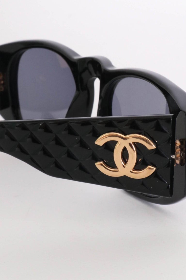 Chanel Sunglasses with Quilted Sides and Gold Toned Logo, 1980s at