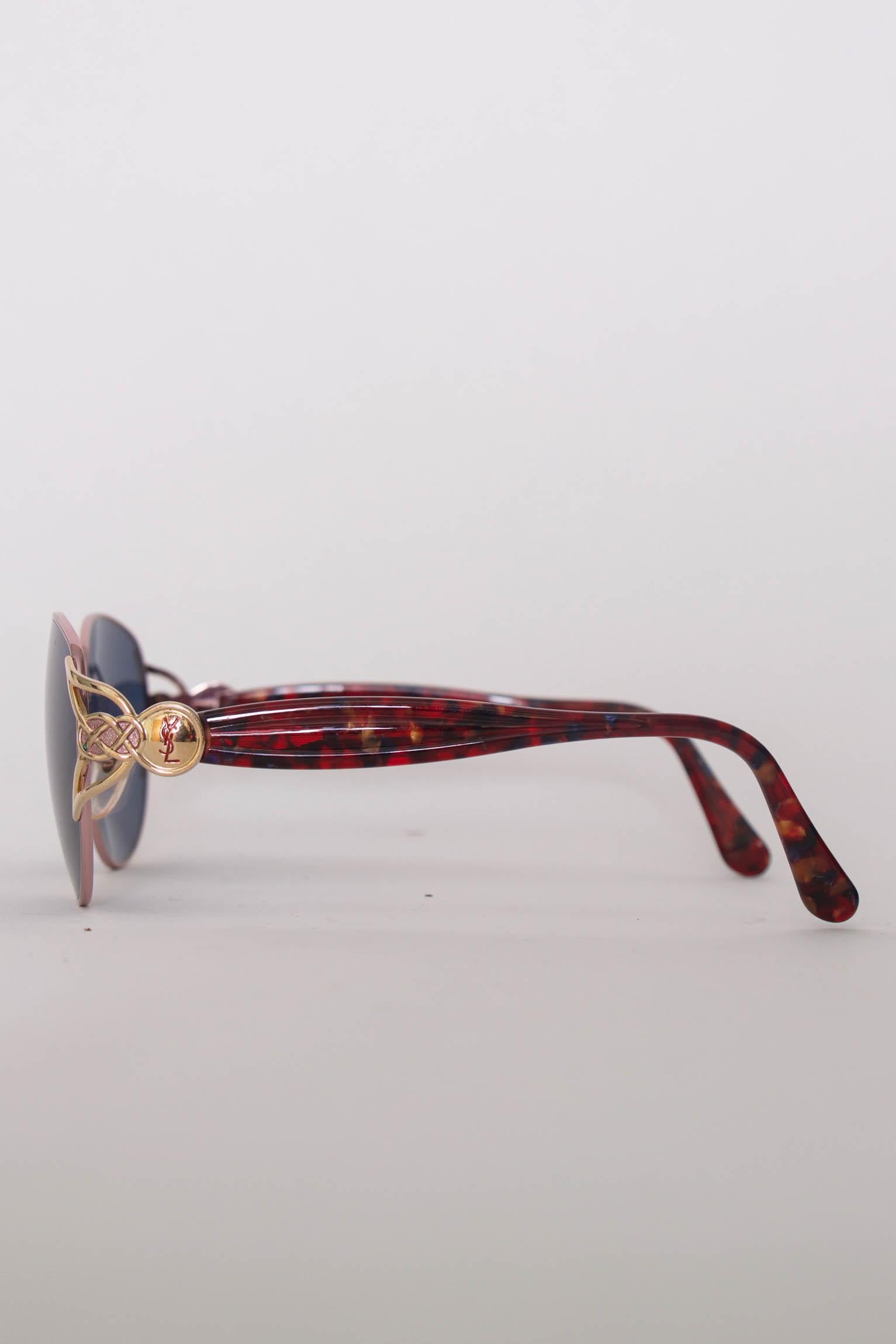 Gray A Pair of 1980s Vintage Yves Saint Laurent Red Turtoise Sunglasses 