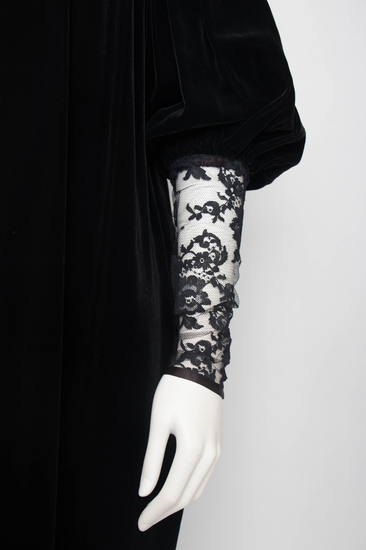 Yves Saint Laurent Rive Gauche vintage Black Velvet Dress With Lace Detail 1