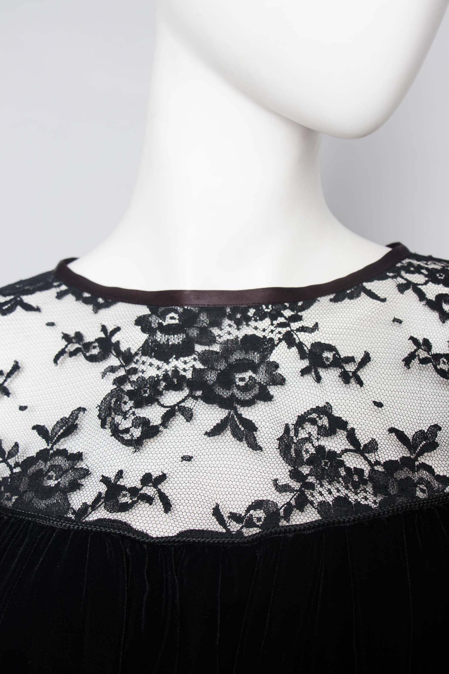 Yves Saint Laurent Rive Gauche vintage Black Velvet Dress With Lace Detail 2